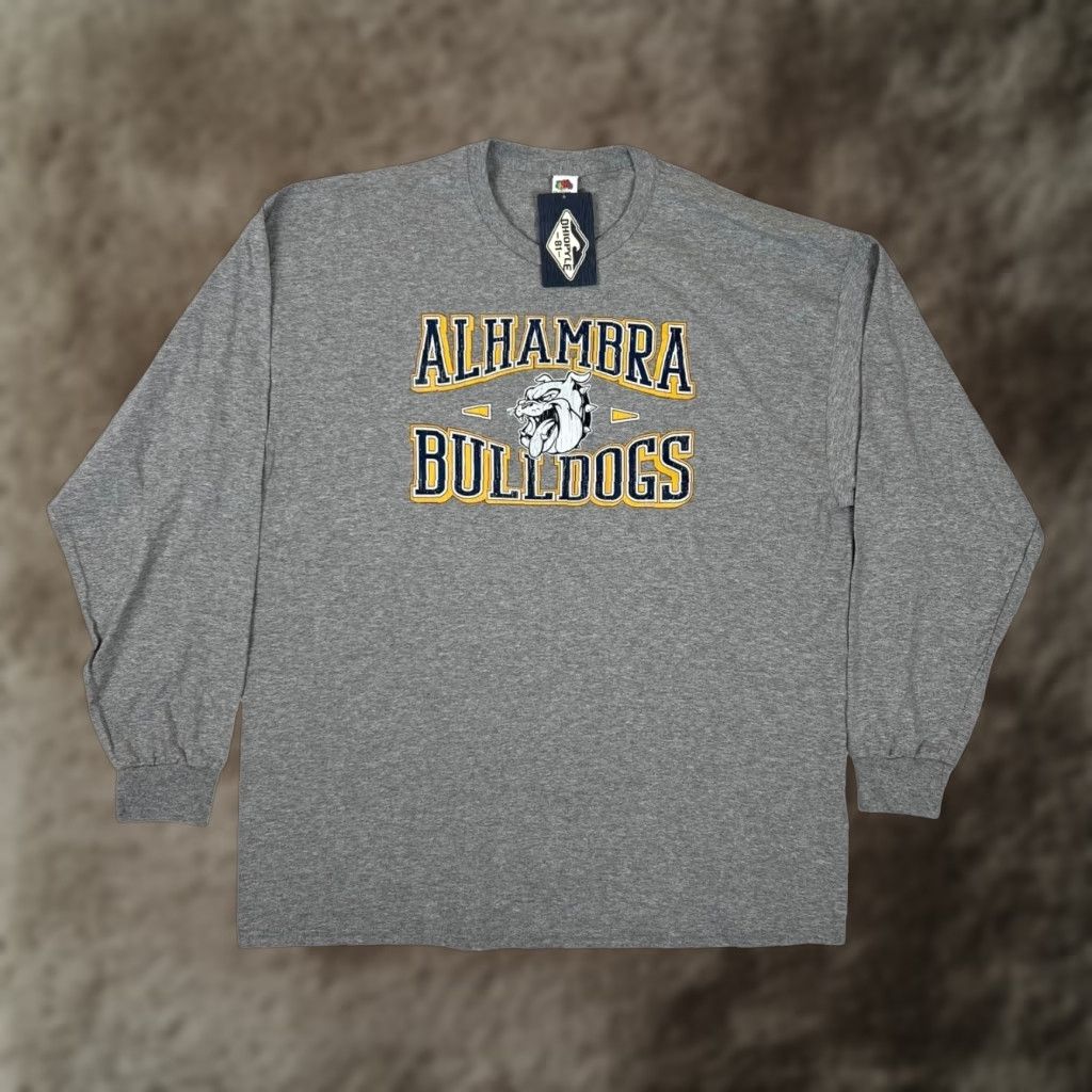 Fruit Of The Loom VINTAGE Alhambra Bulldogs Long Sleeve Shirt Mens 2XL Gray 90% cotton 10% polyester Crew Neck Graphic Print Size US XXL / EU 58 / 5 - 1 Thumbnail