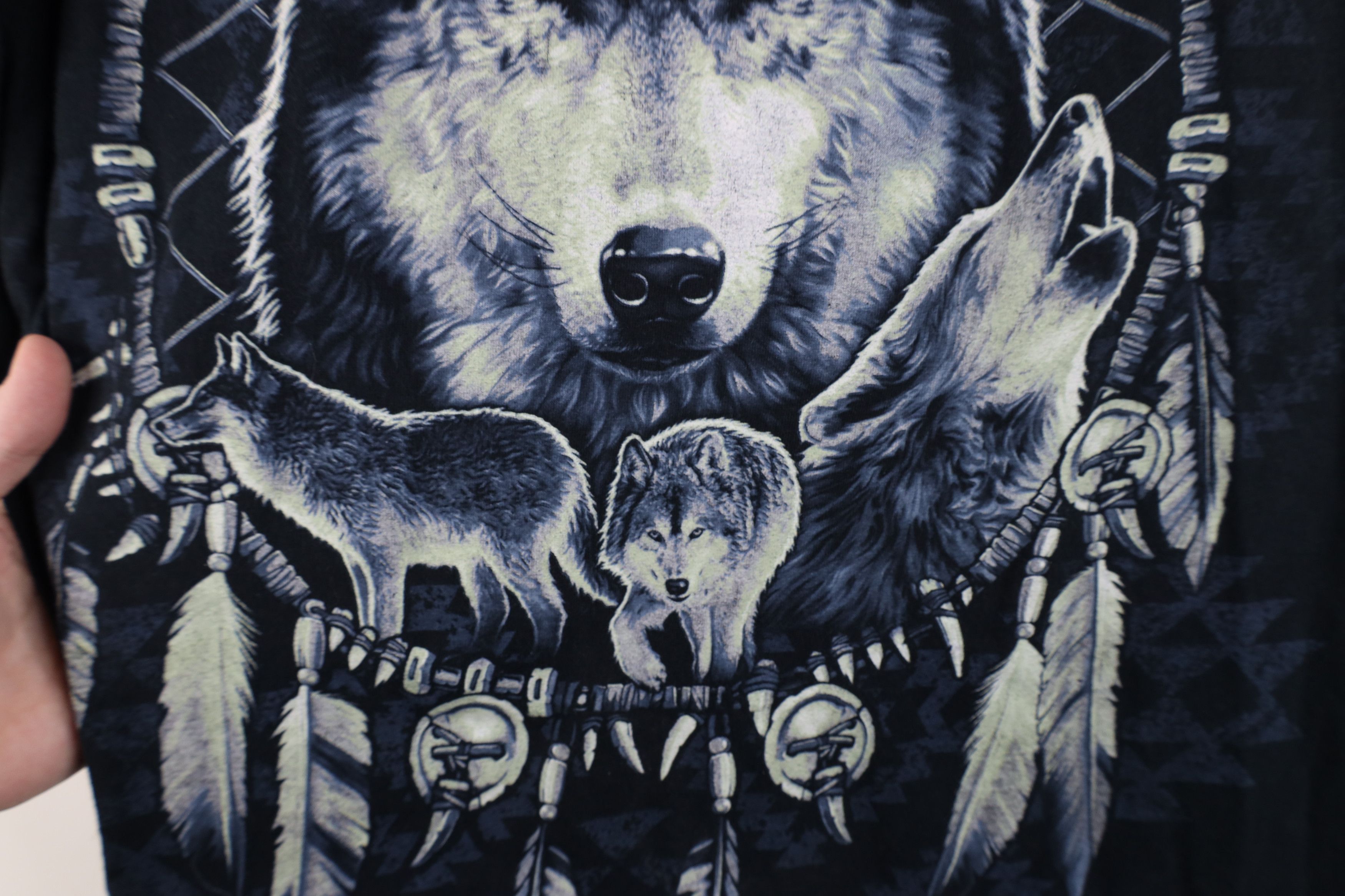 Vintage Vintage 90s Y2K Streetwear Nature Tribal Wolf T-Shirt Black Size US M / EU 48-50 / 2 - 7 Thumbnail