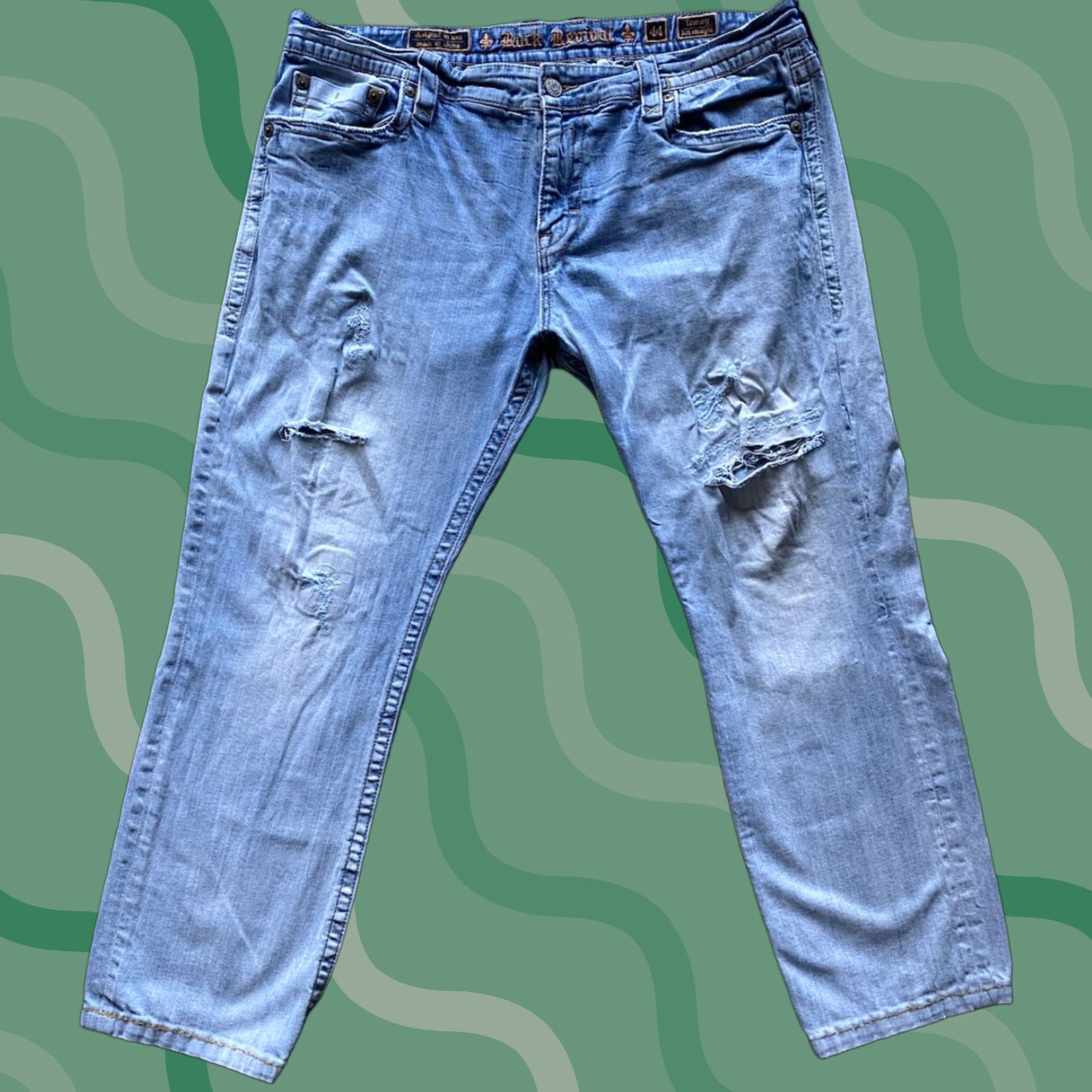 Vintage Rock Revival Jeans Straight Mens Size 44 Damaged Blue Jeans Mens Rock Revival Straight 44 Damaged Size US 44 / EU 60 - 1 Thumbnail