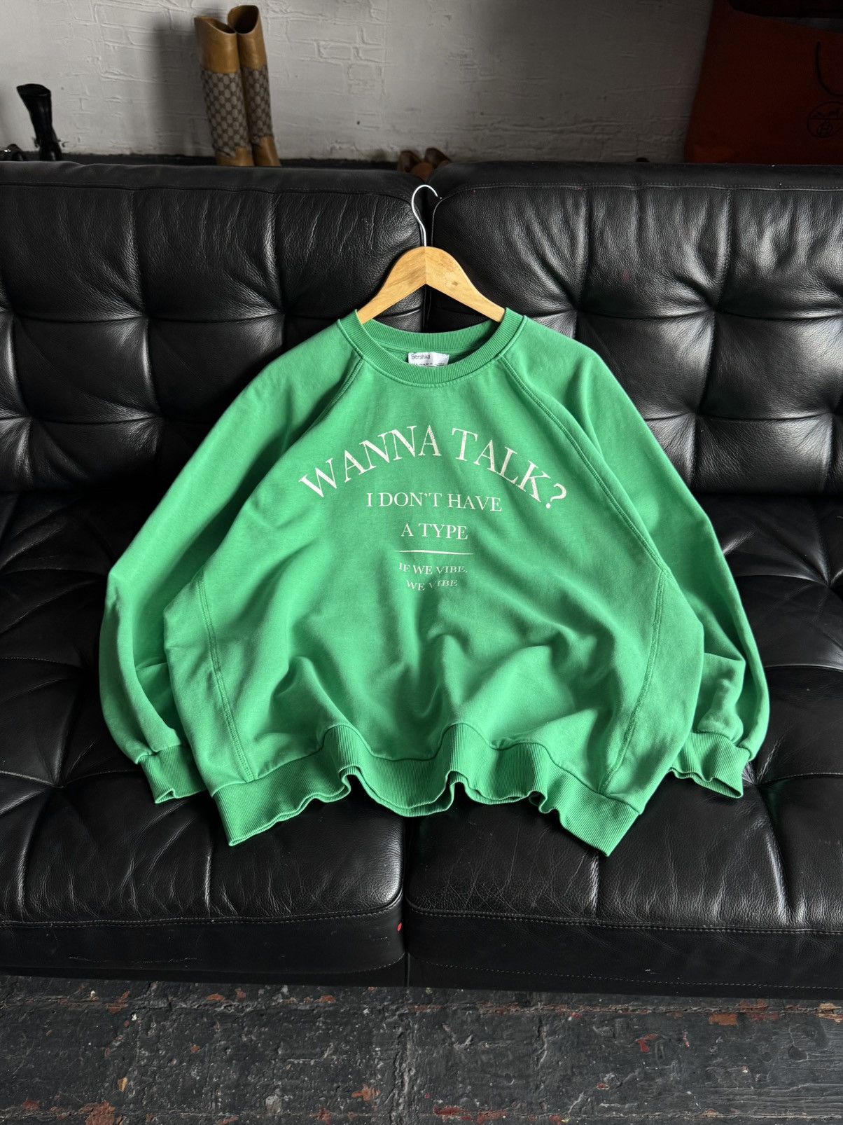 Bershka Vintage Bershka Wanna Talk Baggy Oversized Green Sweatshirt Size US XL / EU 56 / 4 - 10 Thumbnail