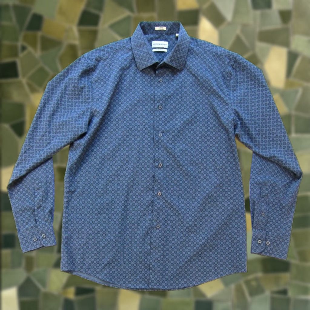 Lucky Brand Lucky Brand Shirt Men L 4 Way Stretch Blue Polka Dot Button Long Sleeve Slim Fit Size US L / EU 52-54 / 3 - 1 Thumbnail