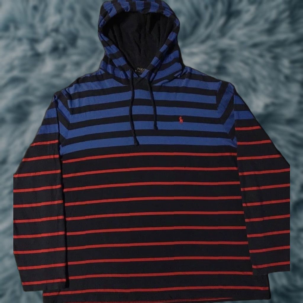 Polo Ralph Lauren Polo Ralph Lauren Striped Hooded Shirt XXL Blue Red T-Shirt Polo Ralph Lauren Surf Skater Nautical 90s Vtg 92 Mens Size US XXL / EU 58 / 5 - 1 Thumbnail