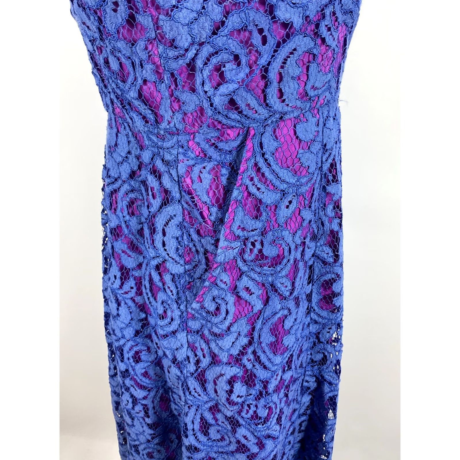 Adrianna Papell Adrianna Papell Dress Womens 8 Purple Blue Round Neck Sleeveless Lace Line Size M / US 6-8 / IT 42-44 - 6 Thumbnail