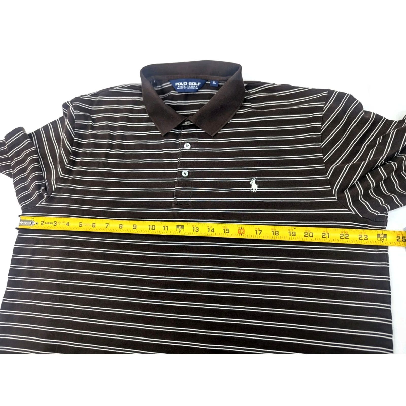 Polo Ralph Lauren VINTAGE Polo Ralph Lauren Polo Golf Brown White Stripe Polo Shirt XL Men Short Sleeve Size US XL / EU 56 / 4 - 6 Thumbnail