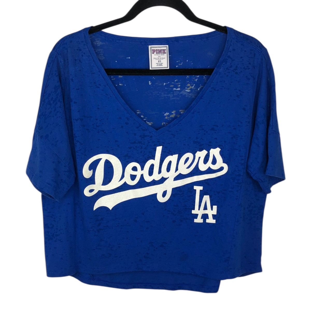 Victoria's Secret VS PINK LA Dodgers Oversized Crop T-Shirt White Glitter Logo Size XS / US 0-2 / IT 36-38 - 9 Thumbnail