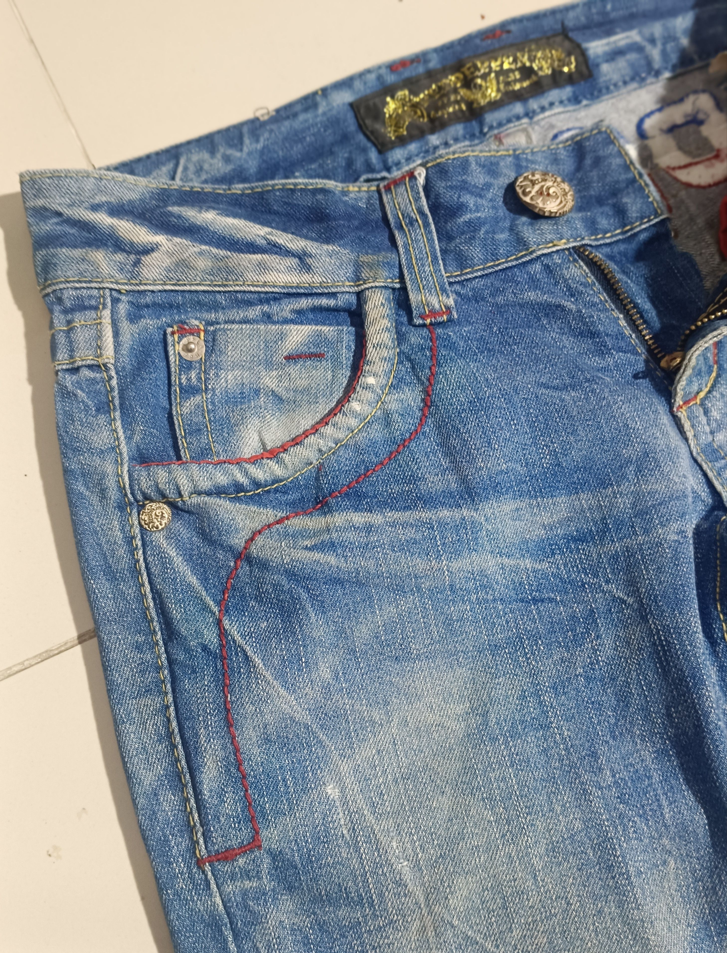 If Six Was Nine × Le Grande Bleu (L.G.B.) FLARE JEANS RED PEPPER DISTRESSED DENIM BOOT CUT PANTS Size US 28 / EU 44 - 14 Thumbnail