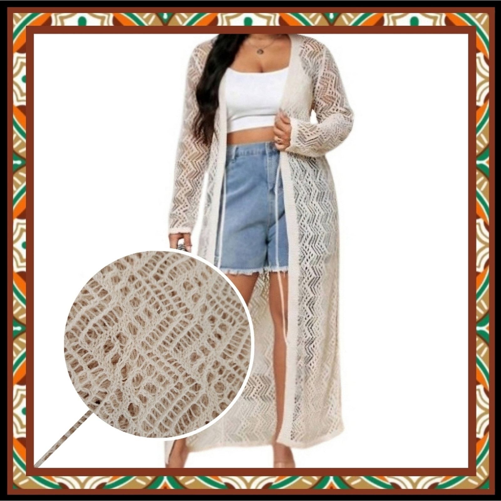 Shein CROCHET STYLE ☆ TIE FRONT ☆ DUSTER / COVER-UP 5x ☆ NWT Size 4XL / US 24-26 - 1 Thumbnail