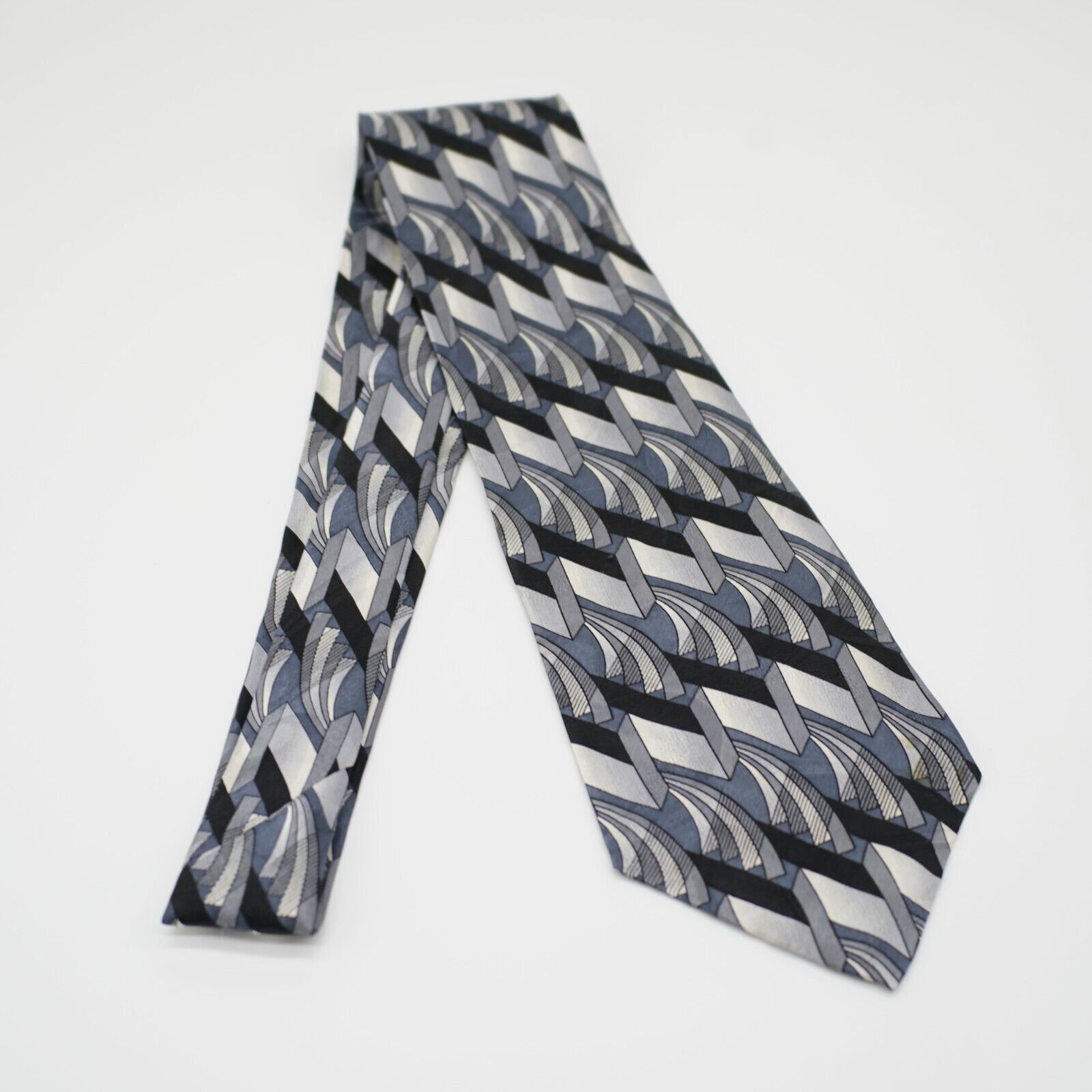 Albert Nipon Albert Nipon Abstract Geometric Silver Blue Jacquard Print S Size ONE SIZE - 7 Thumbnail