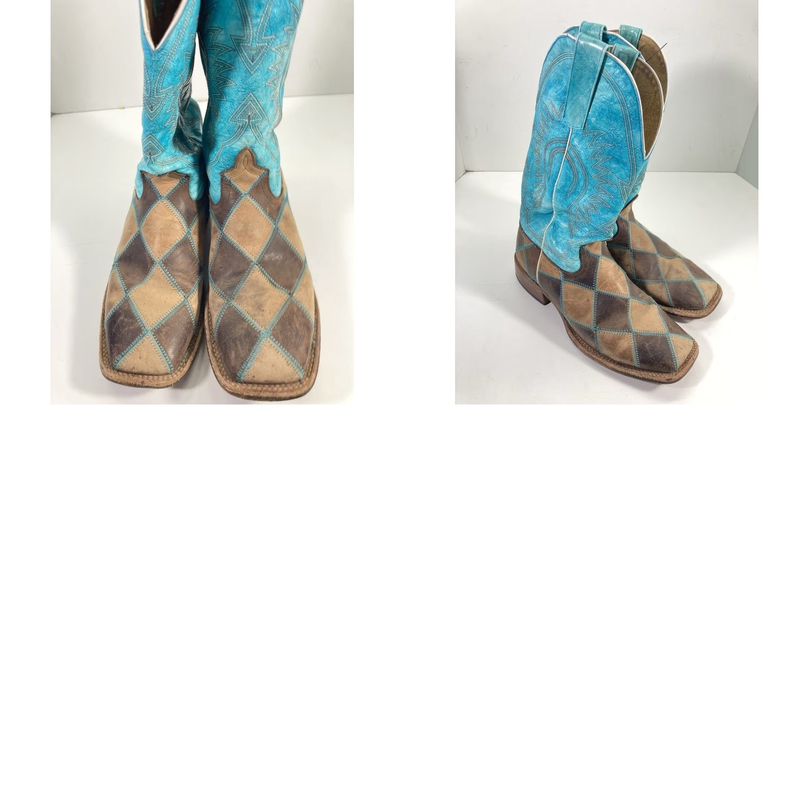 Andersson Bell Anderson Beane HP Horsepower Boots Women Size 6 Turquois Patchwork Square Toe Western Leather Mid-Calf Block Heel Size US 6 / IT 36 - 10 Thumbnail