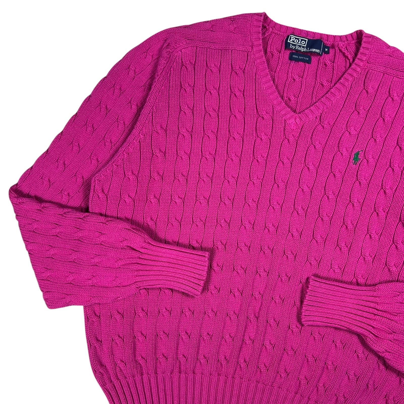 Polo Ralph Lauren × Vintage 90s Polo Ralph Lauren pink mini horse 100% cotton v sweater Size US M / EU 48-50 / 2 - 4 Thumbnail