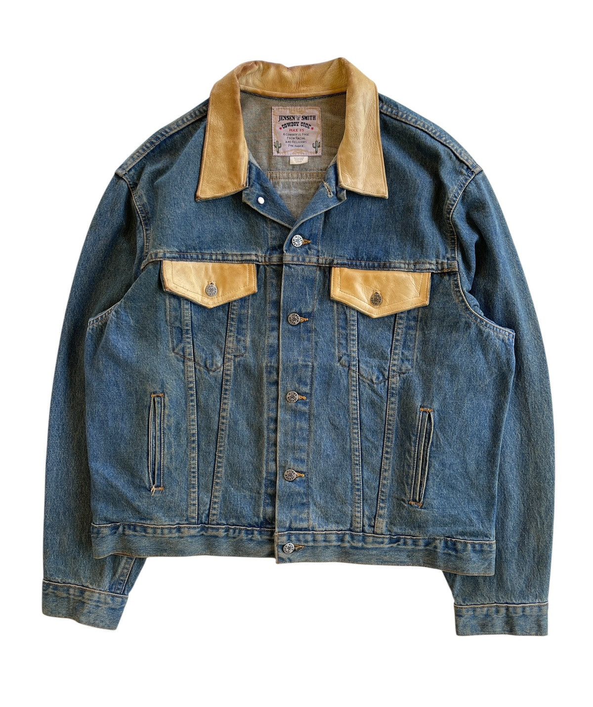 Vintage 1980s Cowboy Code Dirty Denim Jacket Size US L / EU 52-54 / 3 - 2 Thumbnail