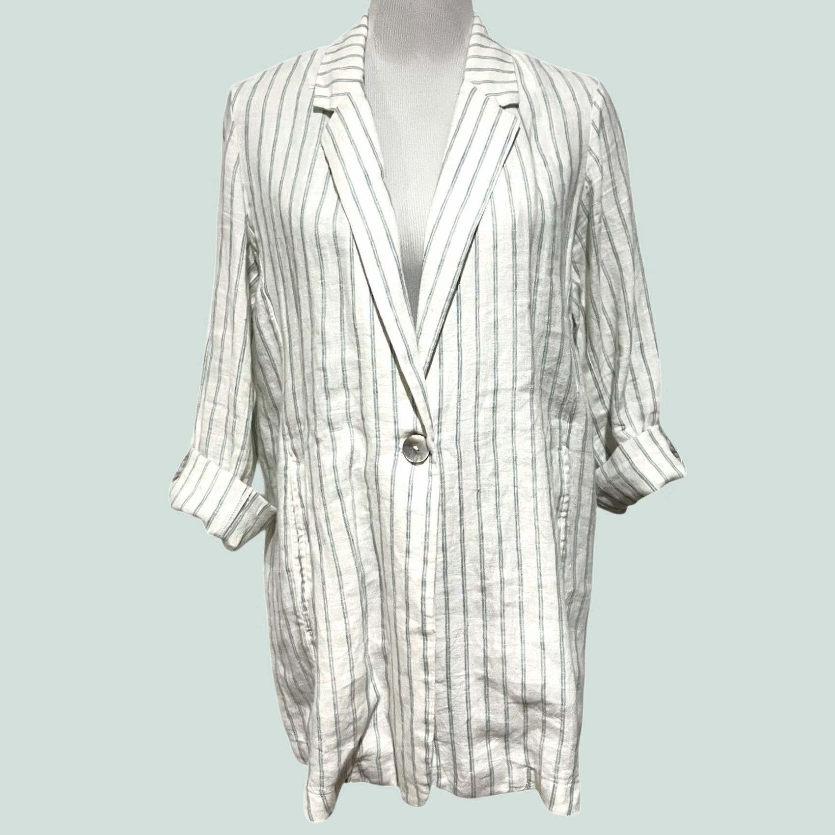 Vintage VINTAGE C&C California Blazer Jacket 100% Linen Striped Woman Sz M Shirt Women Size M / US 6-8 / IT 42-44 - 1 Thumbnail