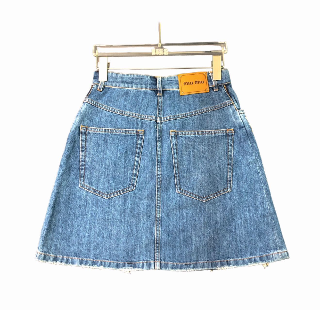 Miu Miu Miu Miu Rhinestone Denim Skirt Authentic K26WX Size 26" / US 2 / IT 38 - 2 Thumbnail