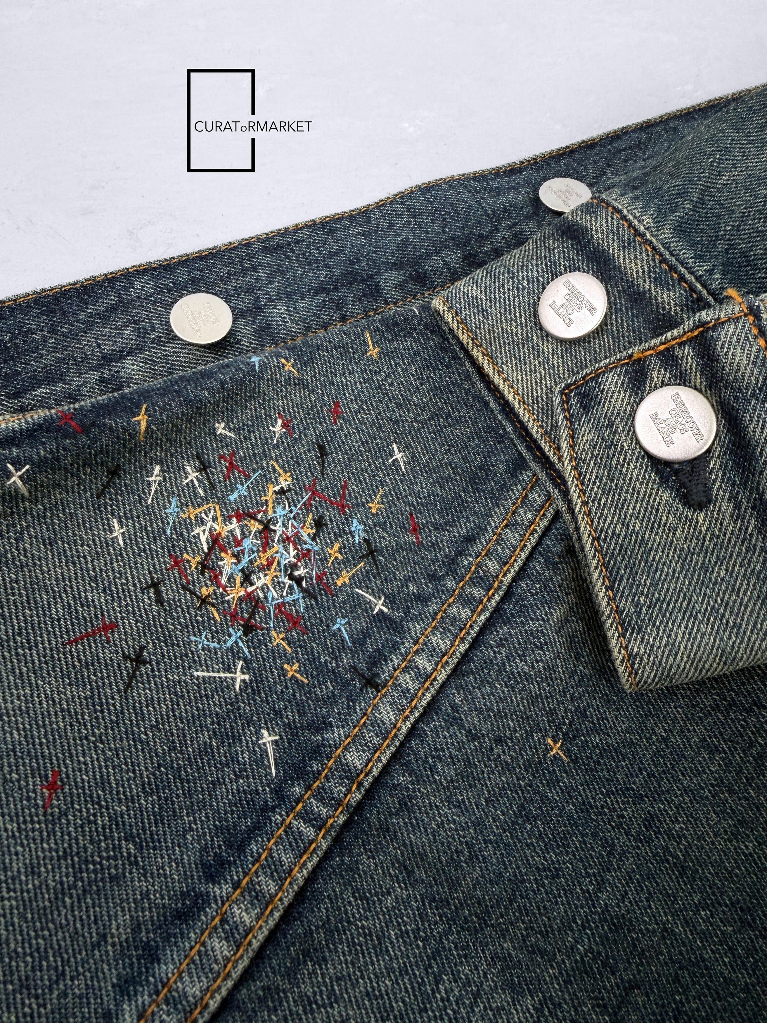 Undercover Cross Stitched Embroidered Indigo Cropped Denim Jacket FW24 Size US M / EU 48-50 / 2 - 16 Thumbnail
