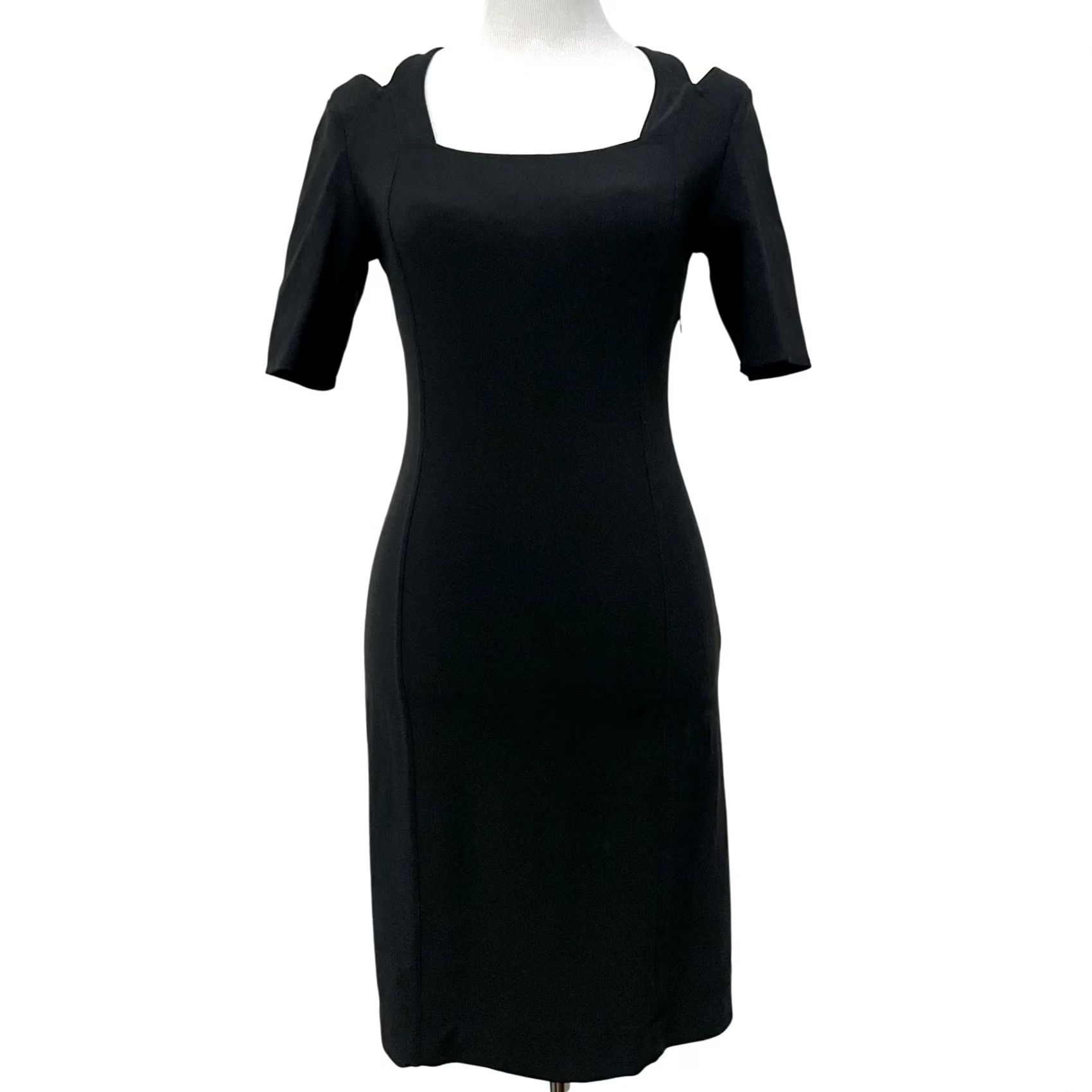 Boston Proper VINTAGE Boston Proper Dress Sheath Black Nylon Spandex Sz 2 Criss-Cross Back 90s Y2K Knit's Knee Length Mens Womens Size XS / US 0-2 / IT 36-38 - 2 Thumbnail