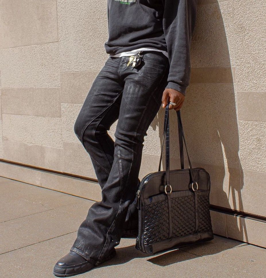 ★ COLLETT, Crackle Waxed Paneled Denim Bootcut Flared Denim