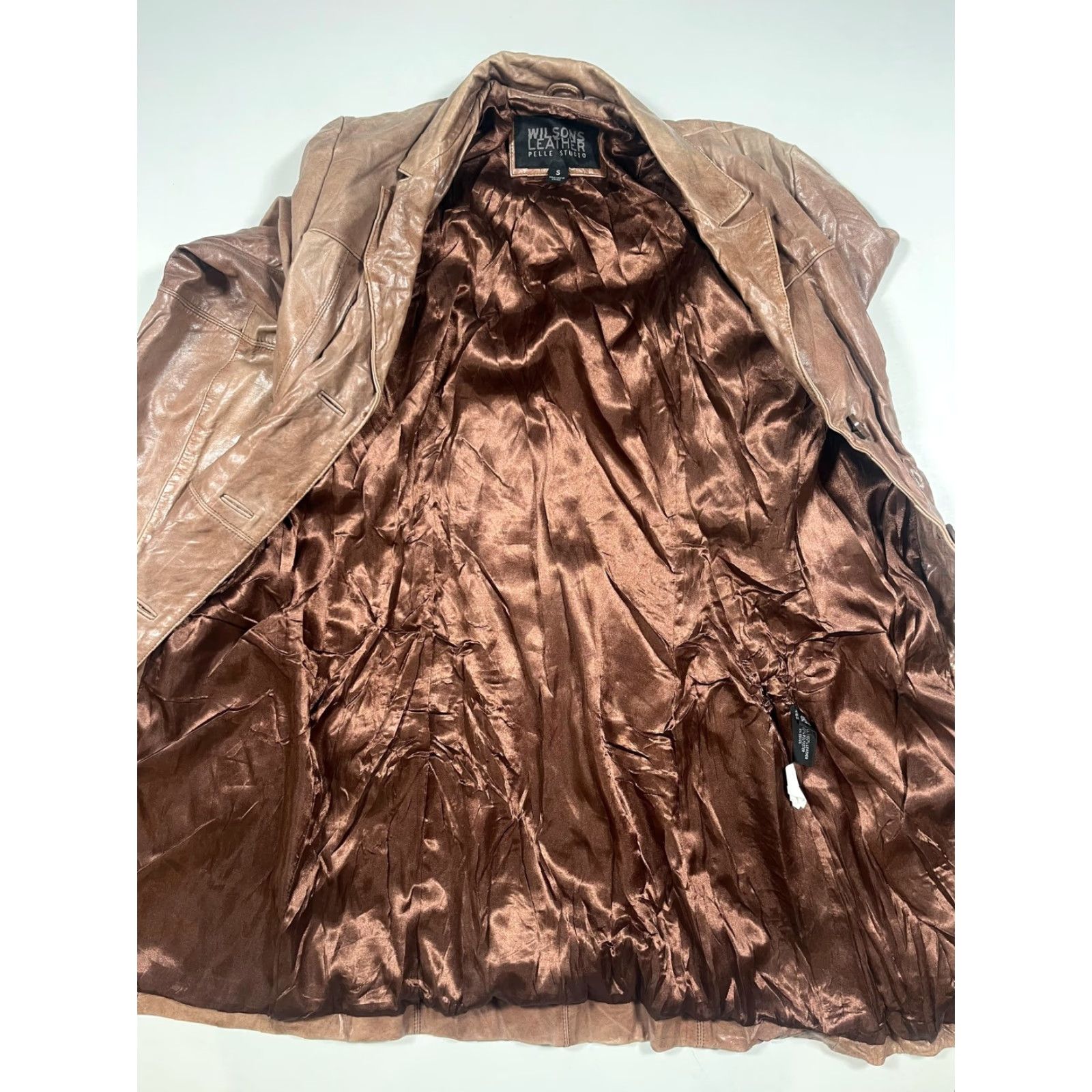 Vintage Wilsons Leather Coat Womens Small Brown Pelle Studio Button Front Lined Long Size S / US 4 / IT 40 - 4 Thumbnail