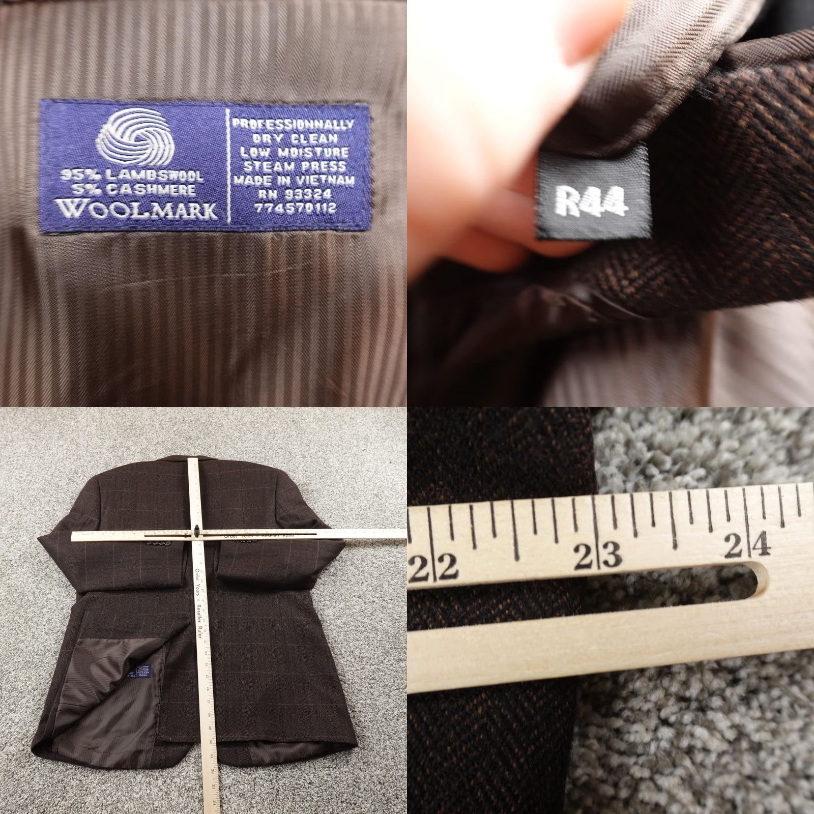 Vintage VINTAGE Alan Flusser Blazer Sport Coat Brown Herringbone Wool Cashmere 44 Regular Mens Jacket Size 44R - 8 Thumbnail