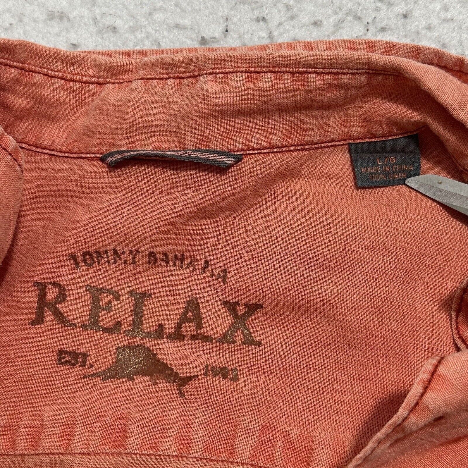 Tommy Bahama Tommy Bahama Large Linen Salmon Orange Button Down Shirt Size US L / EU 52-54 / 3 - 3 Thumbnail