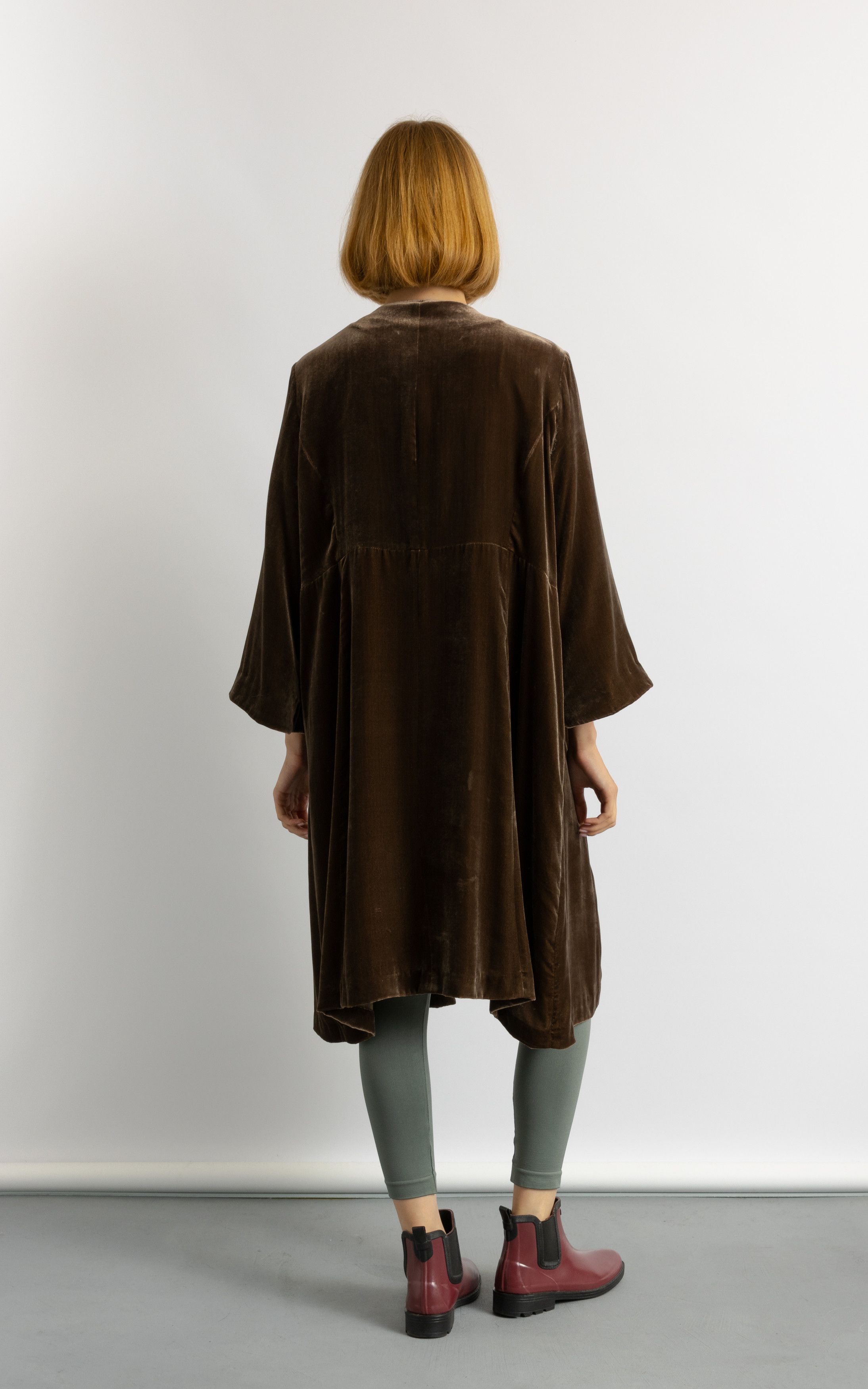 Vintage Long Velvet Corduroy Coat for Women 8690 Size ONE SIZE - 4 Thumbnail