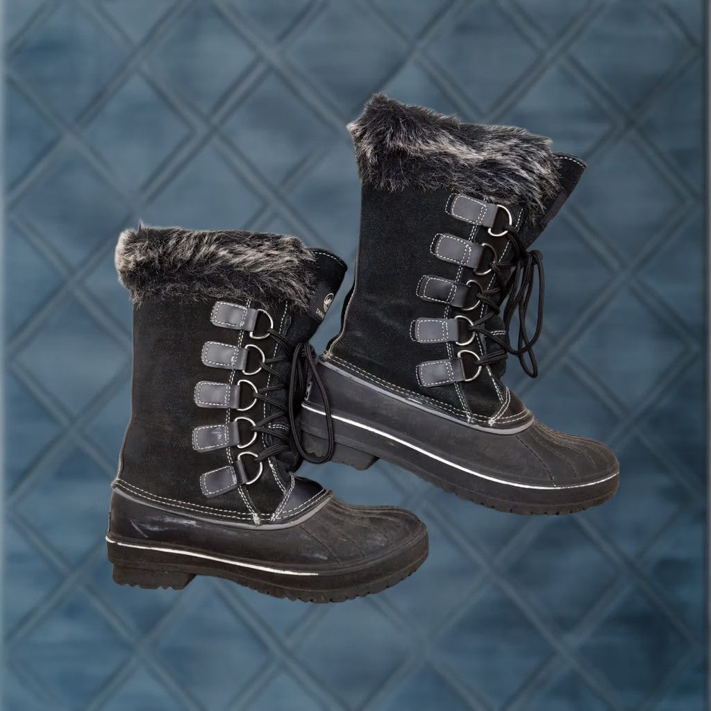 Vintage Tamarack Womens Snow Boot Black Suede Mid-Calf Winter Lace Up 7 Faux Fur Insulated Size US 7 / IT 37 - 1 Thumbnail