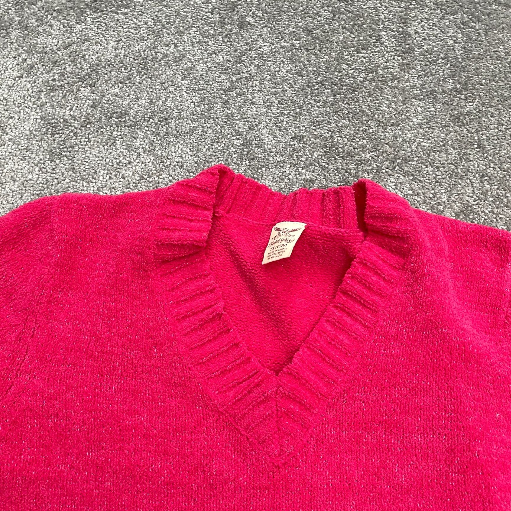 Faded Glory Faded Glory Sweater Womens XL Pink V-Neck Pullover Knit Solid Breathable Stretch Casual Workwear Travel Fall Spring Summer Size XL / US 12-14 / IT 48-50 - 3 Thumbnail