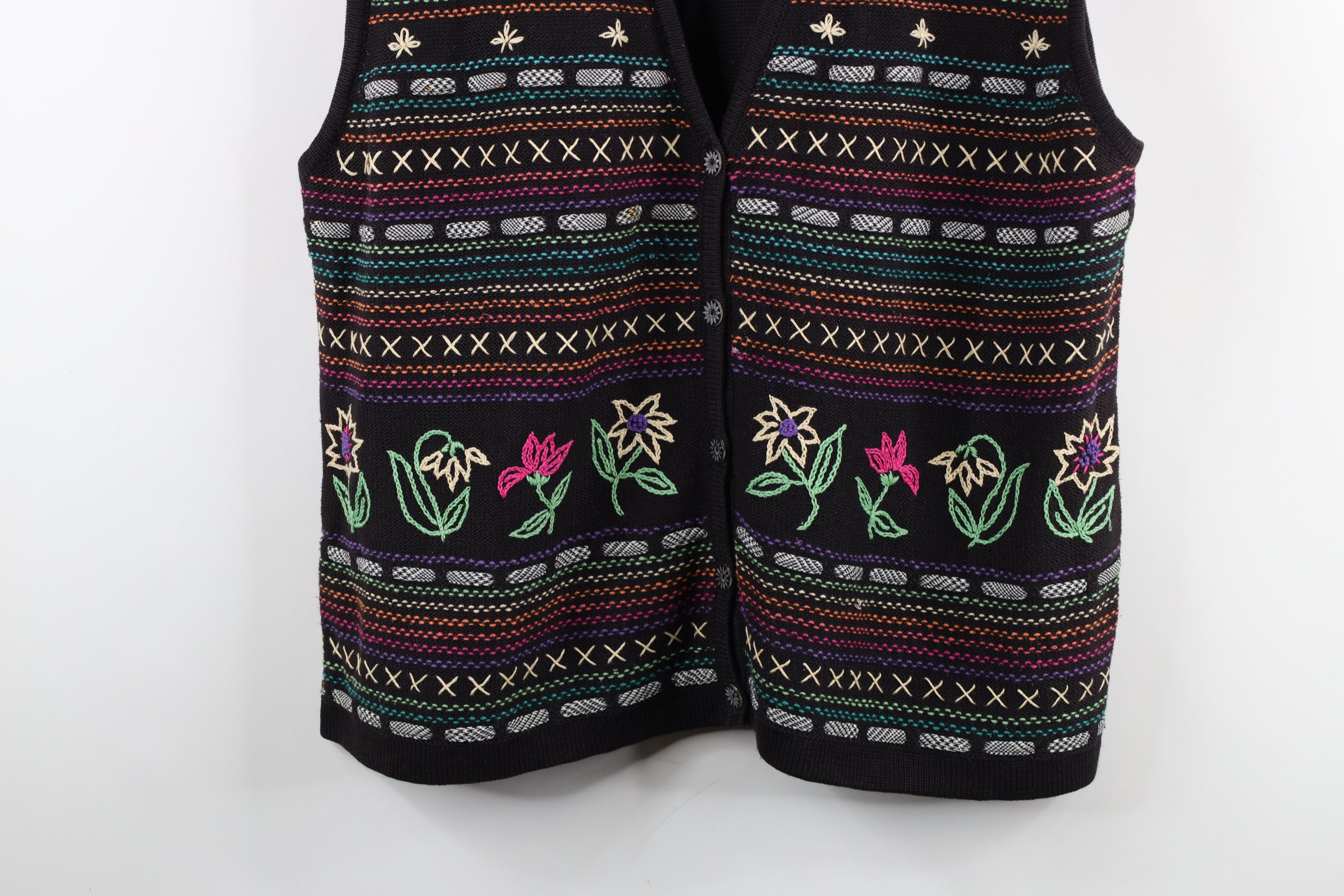 Vintage Vintage 90s Streetwear Embroidered Knit Flower Sweater Vest Size L / US 10 / IT 46 - 3 Thumbnail