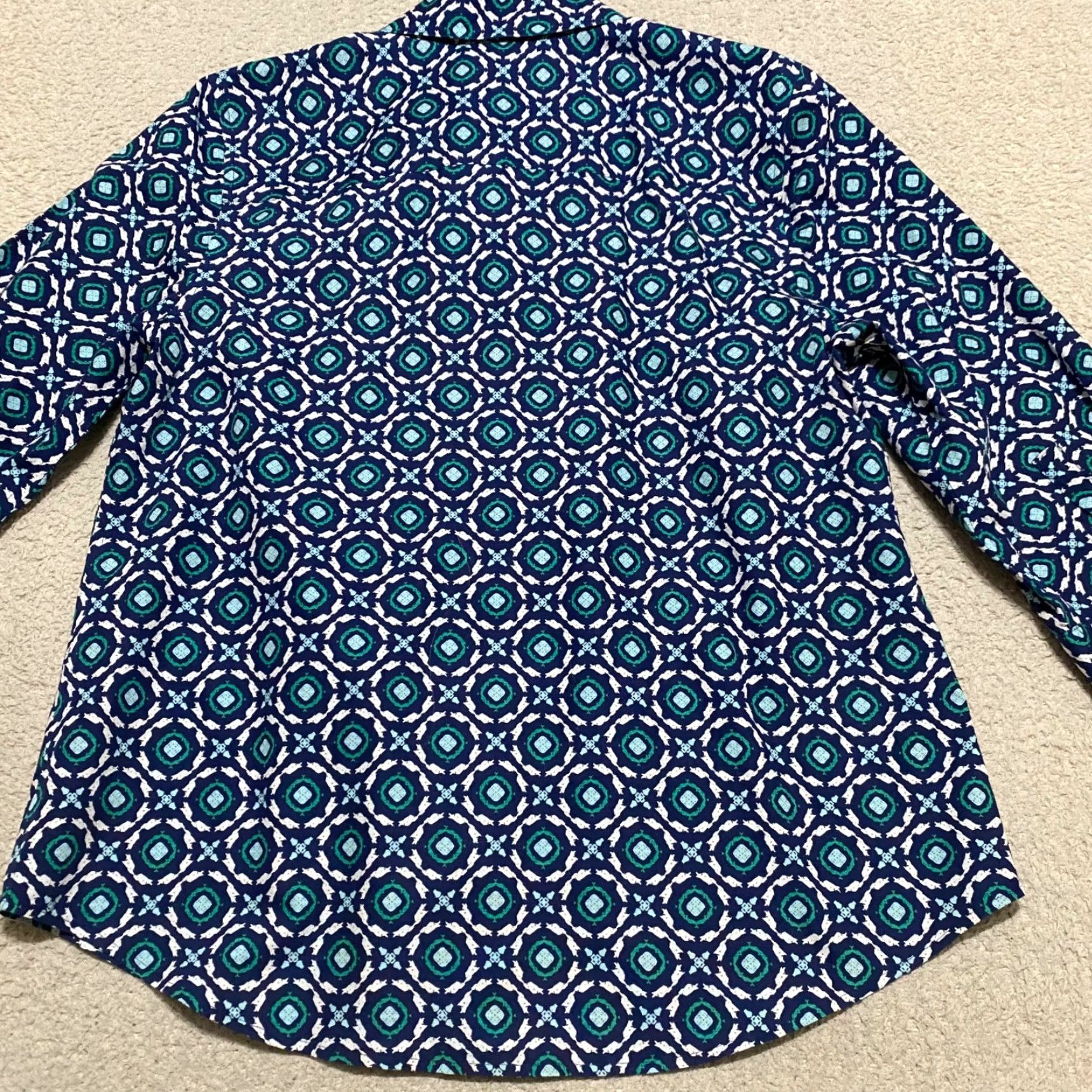 Vintage Chico's Womens Shirt Blue Geometric 3/4 Sleeve Button-Up Cotton Size M / US 6-8 / IT 42-44 - 2 Thumbnail