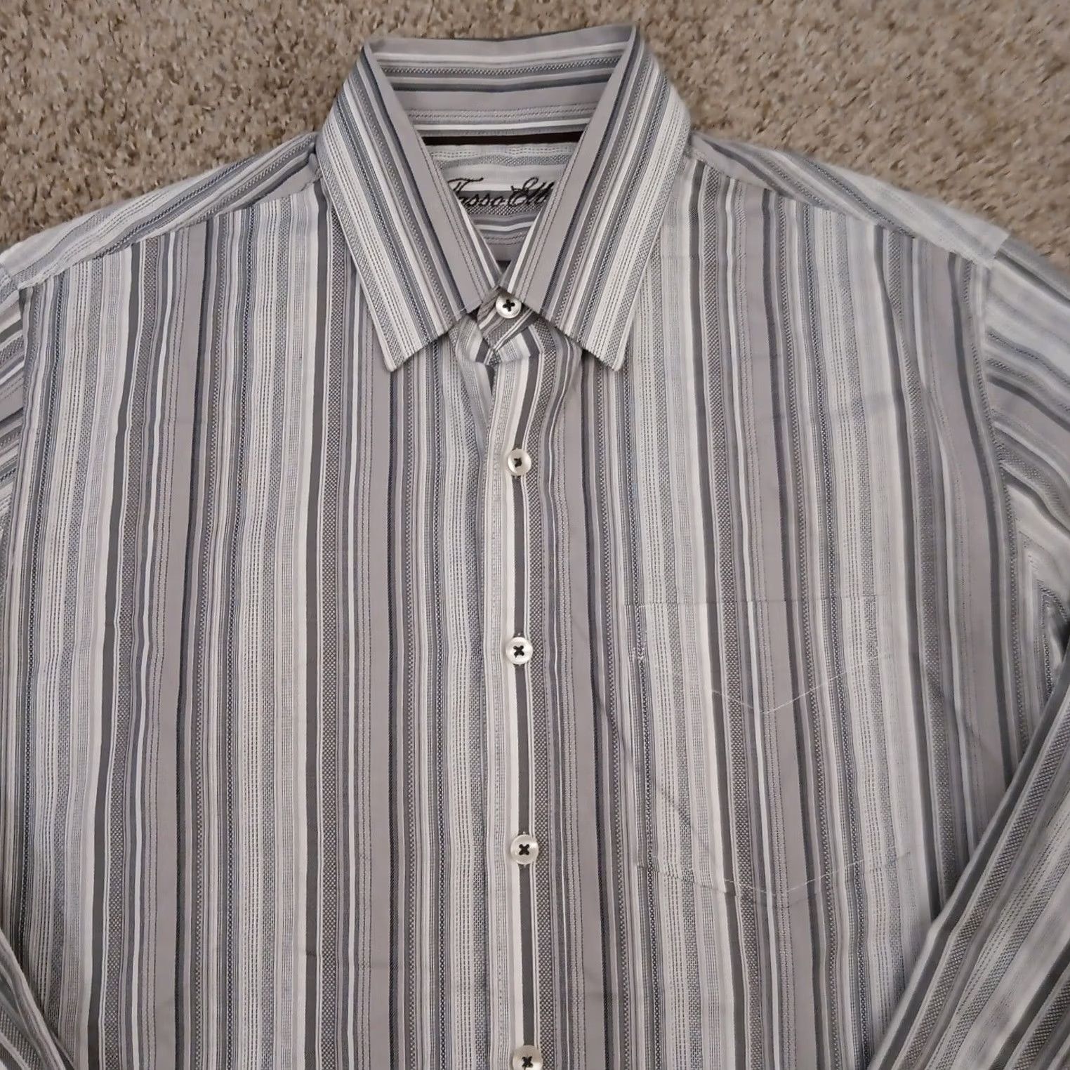 Tasso Elba Tasso Elba Shirt Mens Small Gray Striped Long Sleeve Button Up Cotton Size US S / EU 44-46 / 1 - 3 Thumbnail