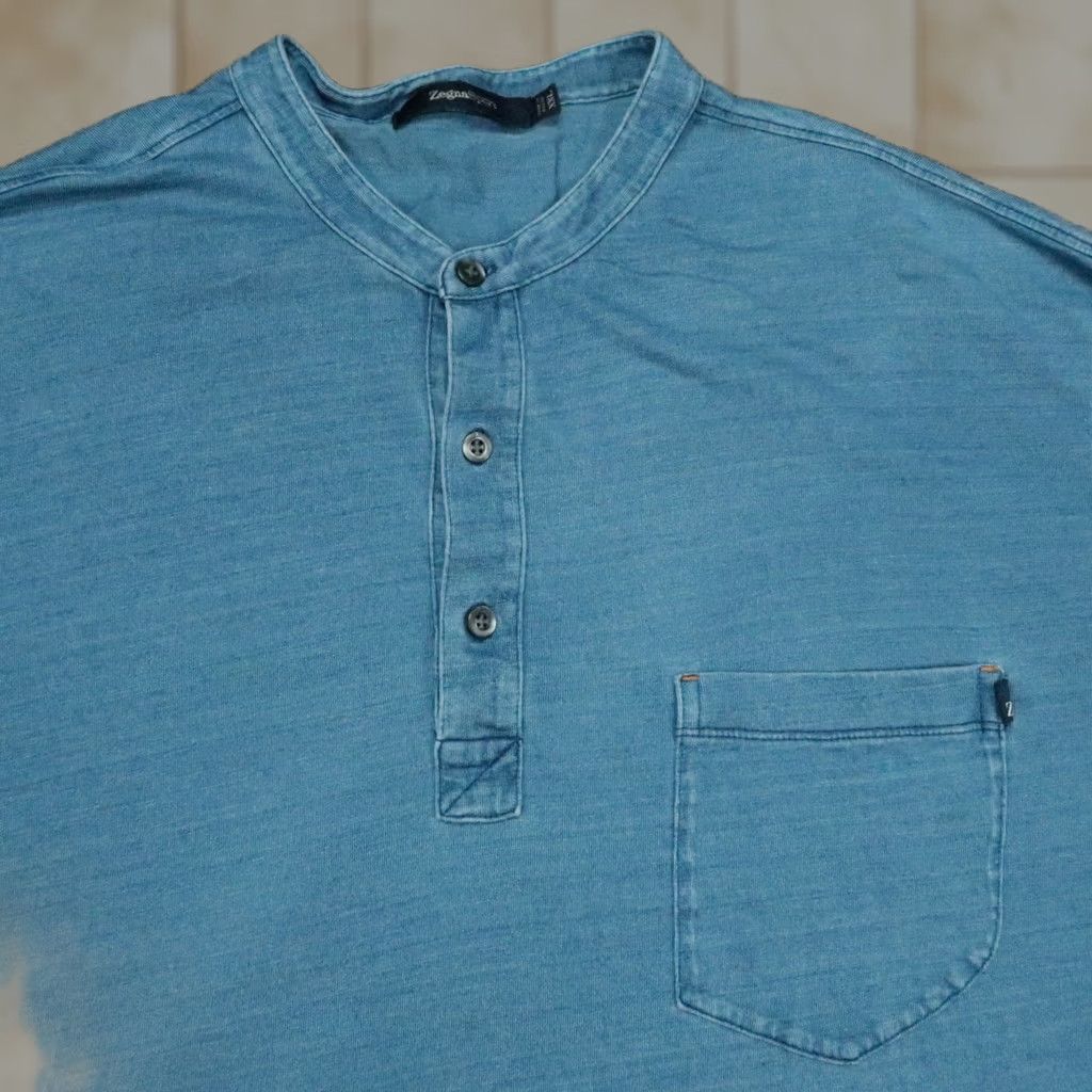 Ermenegildo Zegna Zegna Sport Shirt Mens 2XL Blue Long Sleeve Henley Pocket Tee Cristo Indigo Luxury Casual Shirt Mens 2XL Blue Henley Pocket T-Shirt Size US XXL / EU 58 / 5 - 1 Thumbnail