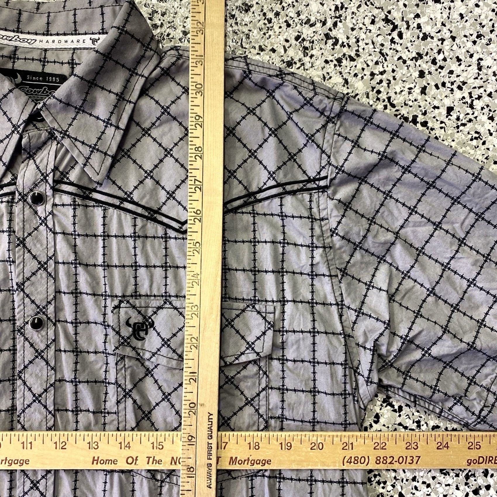 Vintage VINTAGE Cowboy Hardware Western Shirt Mens Grey Large Barbwire Pearl snap Size US L / EU 52-54 / 3 - 4 Thumbnail