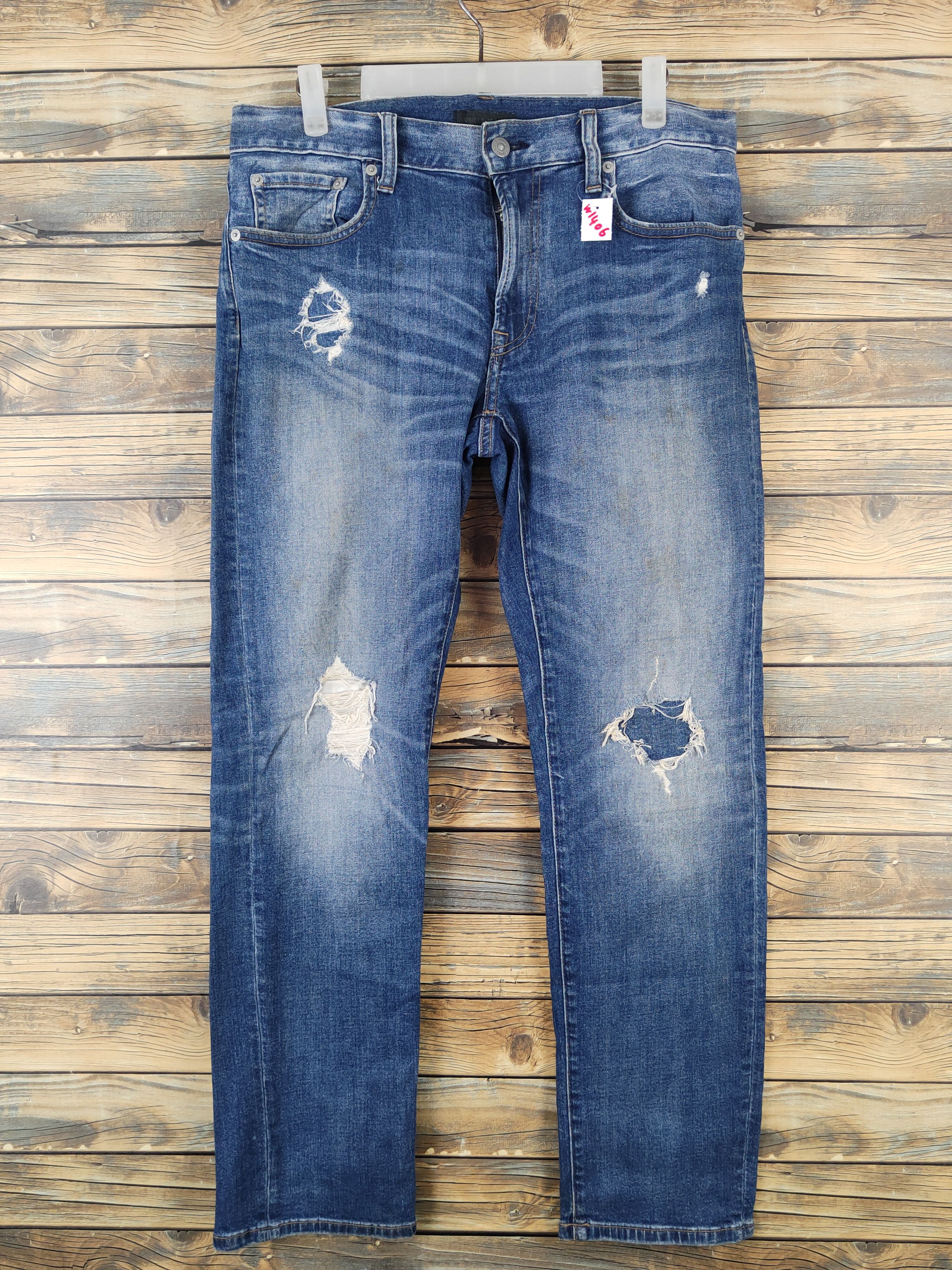 Japanese Brand Uniqlo japan Blue Distressed Ripped Jeans #W1406 Size US 32 / EU 48 - 1 Thumbnail