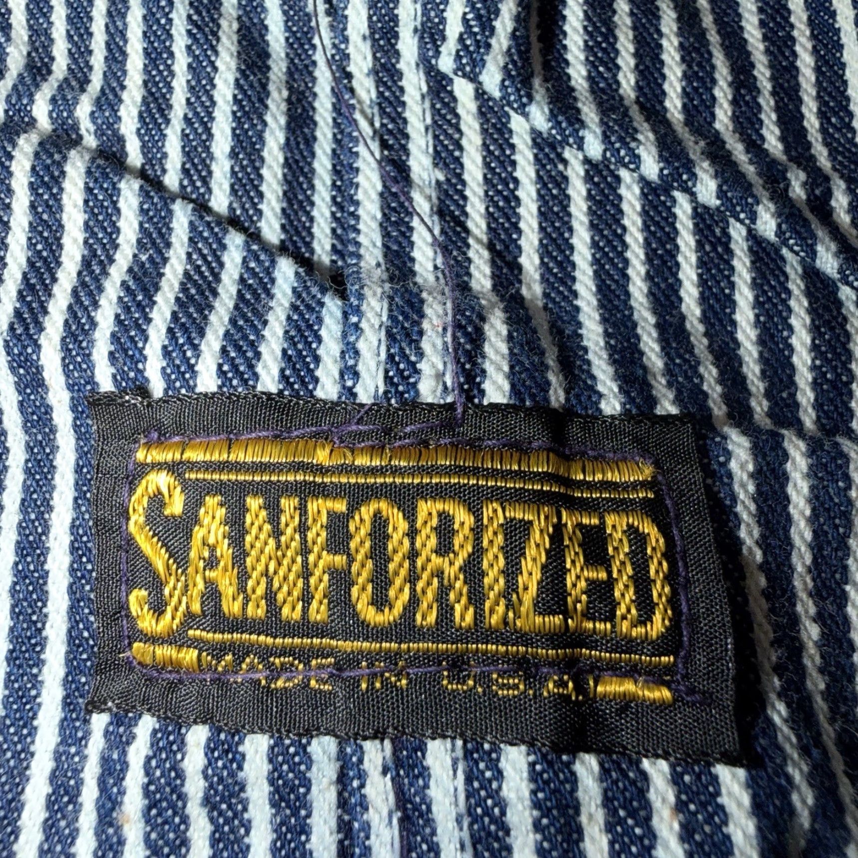 Lee VINTAGE Lee Overalls Union Made In USA Striped Button Fly 38x30 Denim Blue White Stripe 70s Farmers Work Mens Size US 38 / EU 54 - 3 Thumbnail