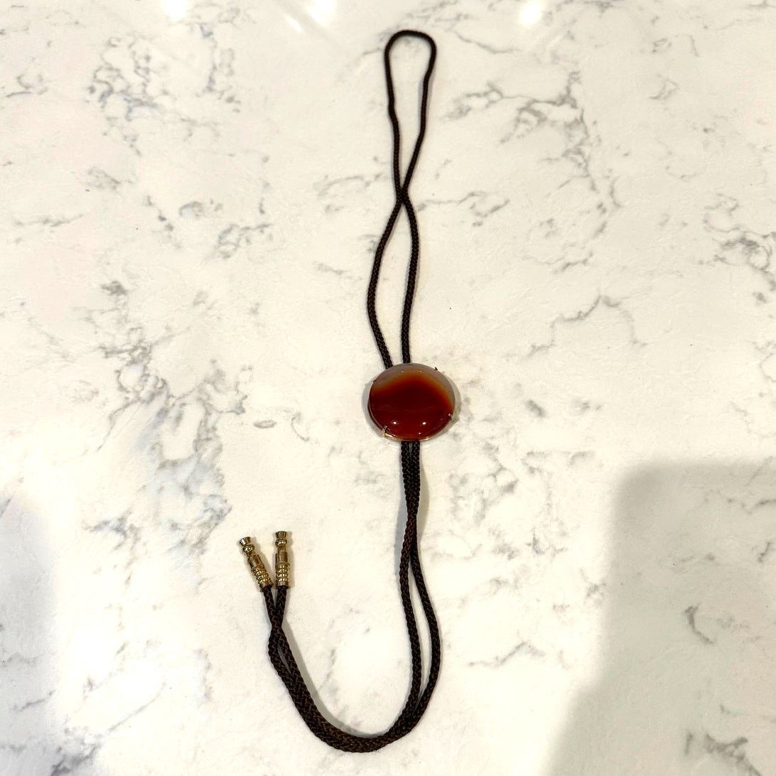 Vintage Vintage bolo tie shoestring necktie round polished agate Size ONE SIZE - 3 Thumbnail