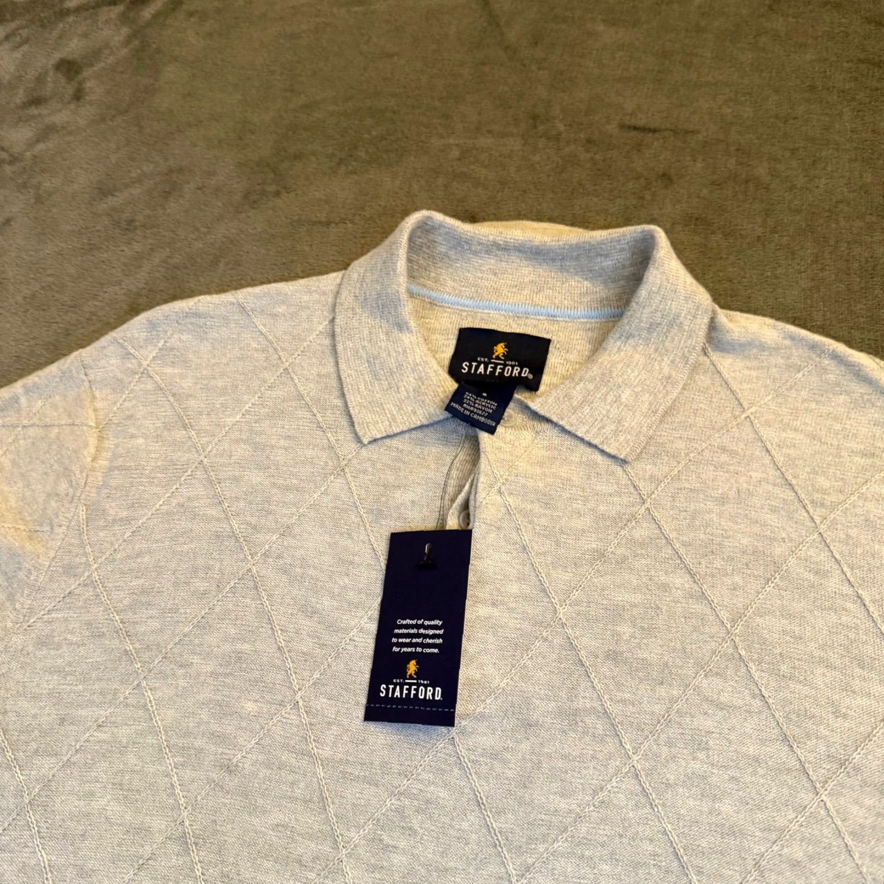 Stafford Stafford Polo Shirt Short Sleeve Argyle/Diamond Knit Mens Size S NWT Gray Acrylic Blend 54% Cotton 24% Acrylic 22% Rayon Size US S / EU 44-46 / 1 - 2 Thumbnail