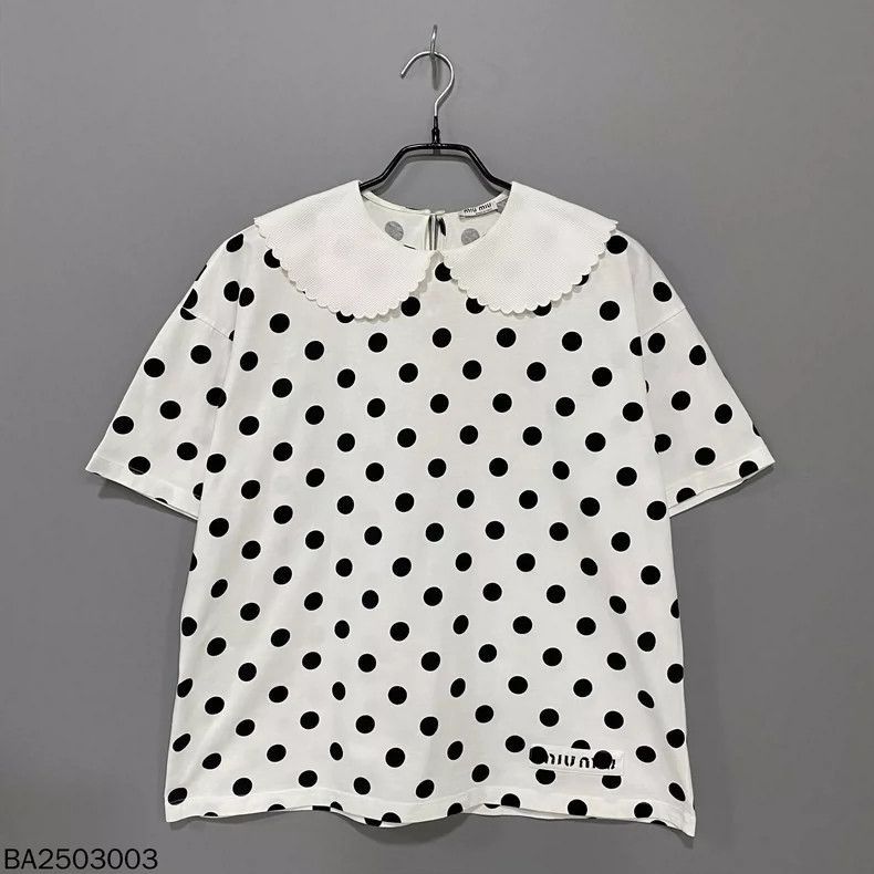 Prada Black Polka Dot Short Sleeve Top-2506 Size XS / US 0-2 / IT 36-38 - 2 Thumbnail