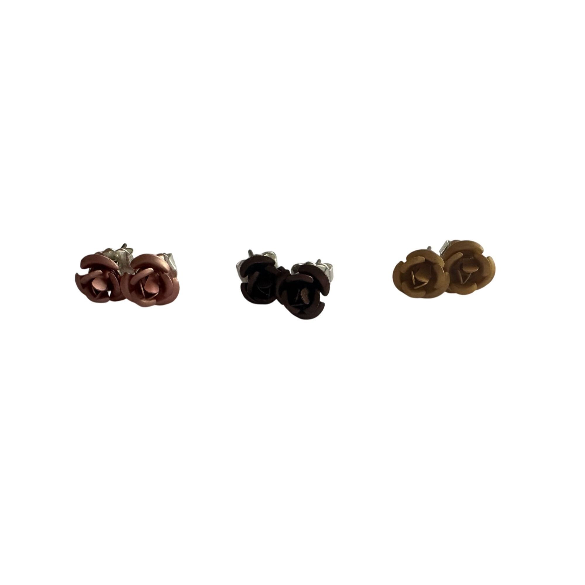Other Three Pairs of Women's Rose Flower Stud Earrings with Backin Size ONE SIZE - 1 Thumbnail