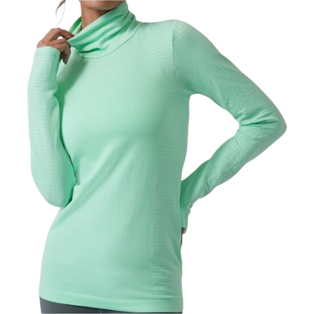 Athleta Athleta Flurry Blizzard Seamless Turtleneck Ribbed Green S Size S / US 4 / IT 40 - 1 Thumbnail