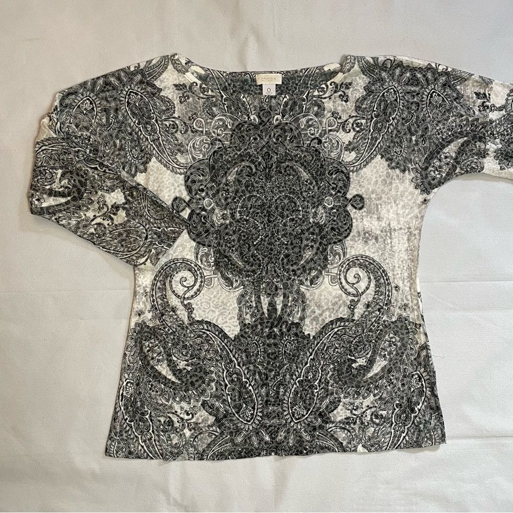 Chicos Chico's Black White Print 3/4 Sleeve Top Size 0 US S Size S / US 4 / IT 40 - 8 Thumbnail