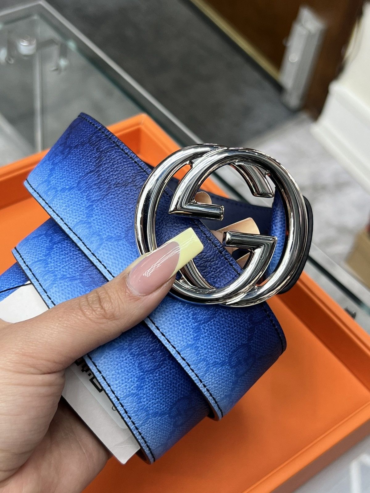 Gucci Gucci Chroma Belt Blue Gradient Canvas Monogram Print Size 36 - 2 Thumbnail