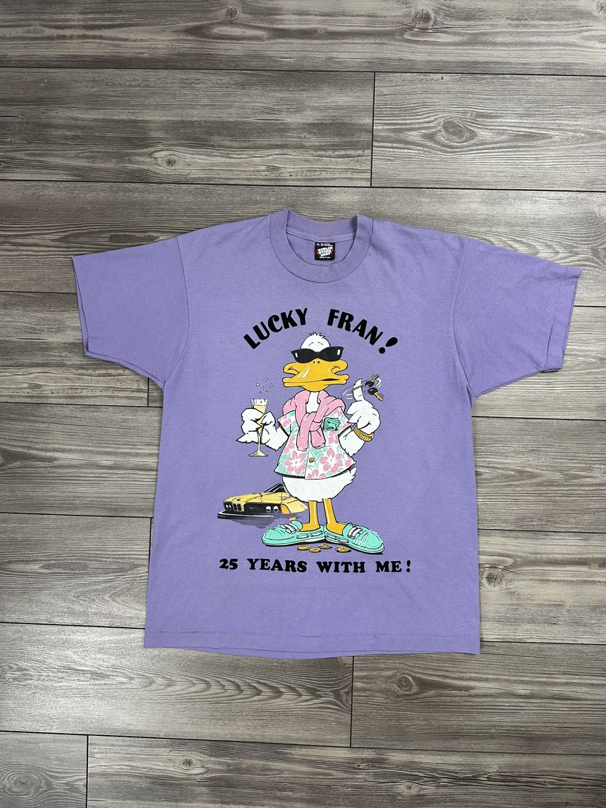 Vintage Vintage 80’s “Lucky Fran! 25 Years With Me! Duck T Shirt Size US XL / EU 56 / 4 - 1 Thumbnail