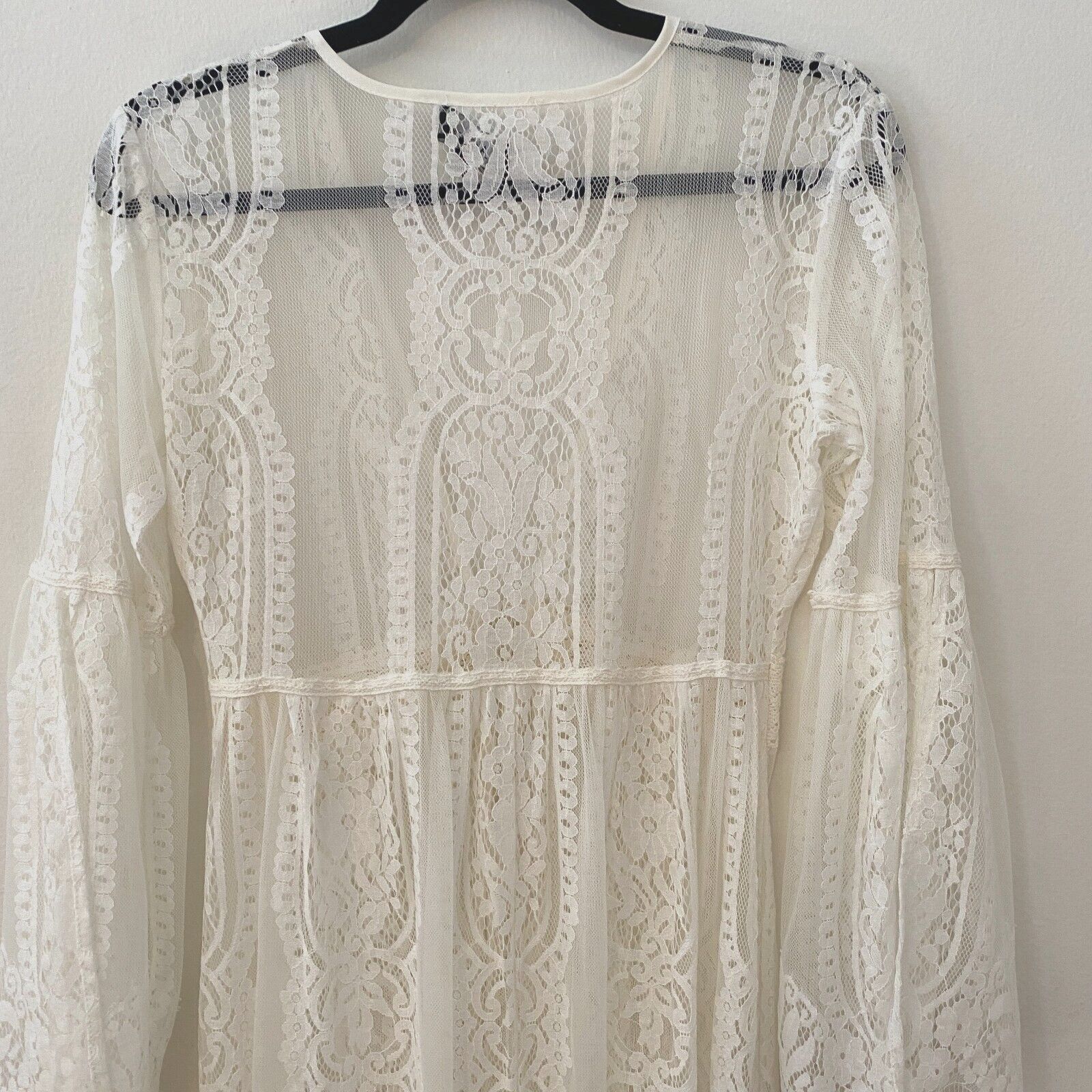 Other White Oval Shape Lace Maxi Kimono Flutter Sleeve Cover Up M Size M / US 6-8 / IT 42-44 - 4 Thumbnail