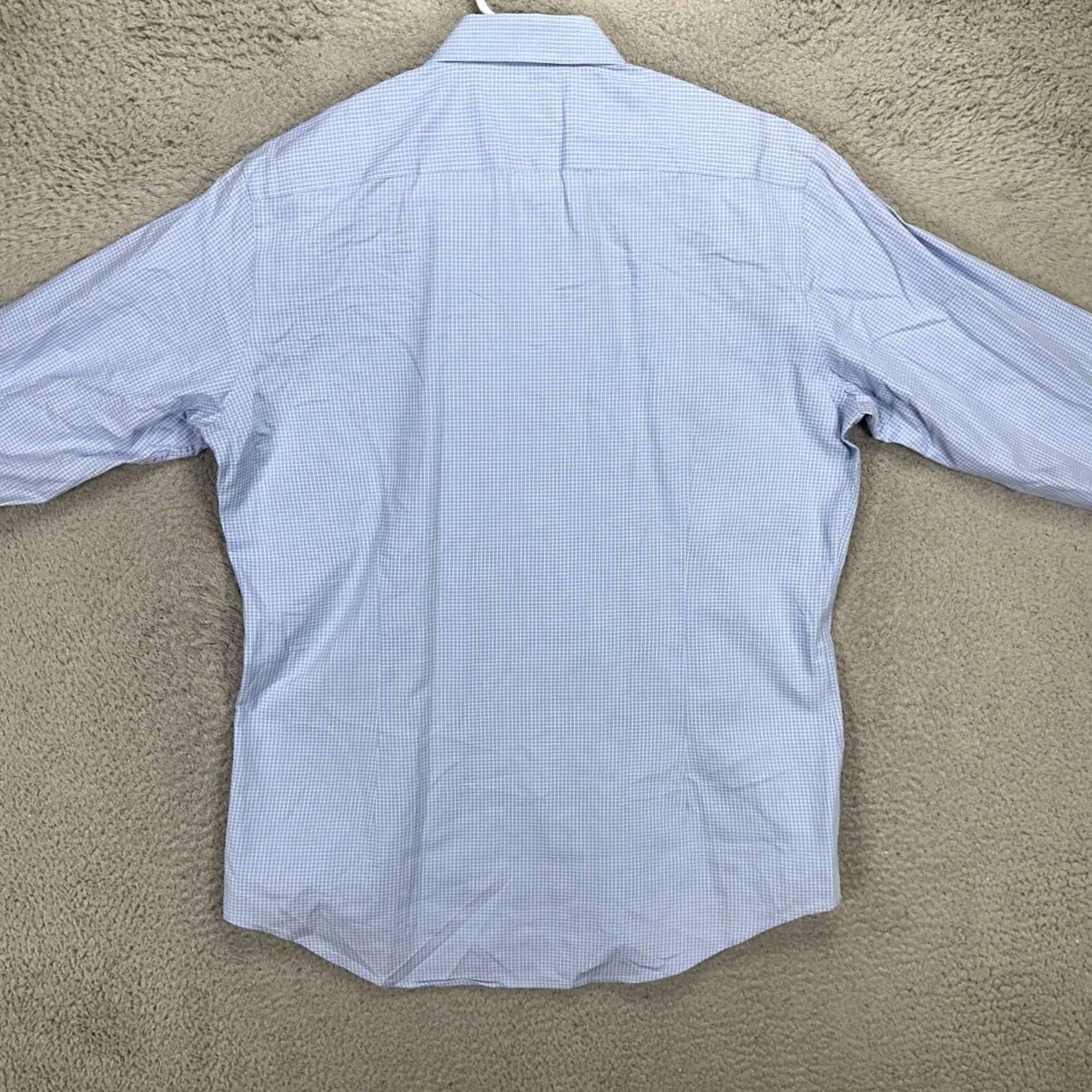 Vintage Ledbury Dress Shirt 17 Blue White Grid Check Slim Fit Button Up Long Sleeve Mens Size 46R - 3 Thumbnail