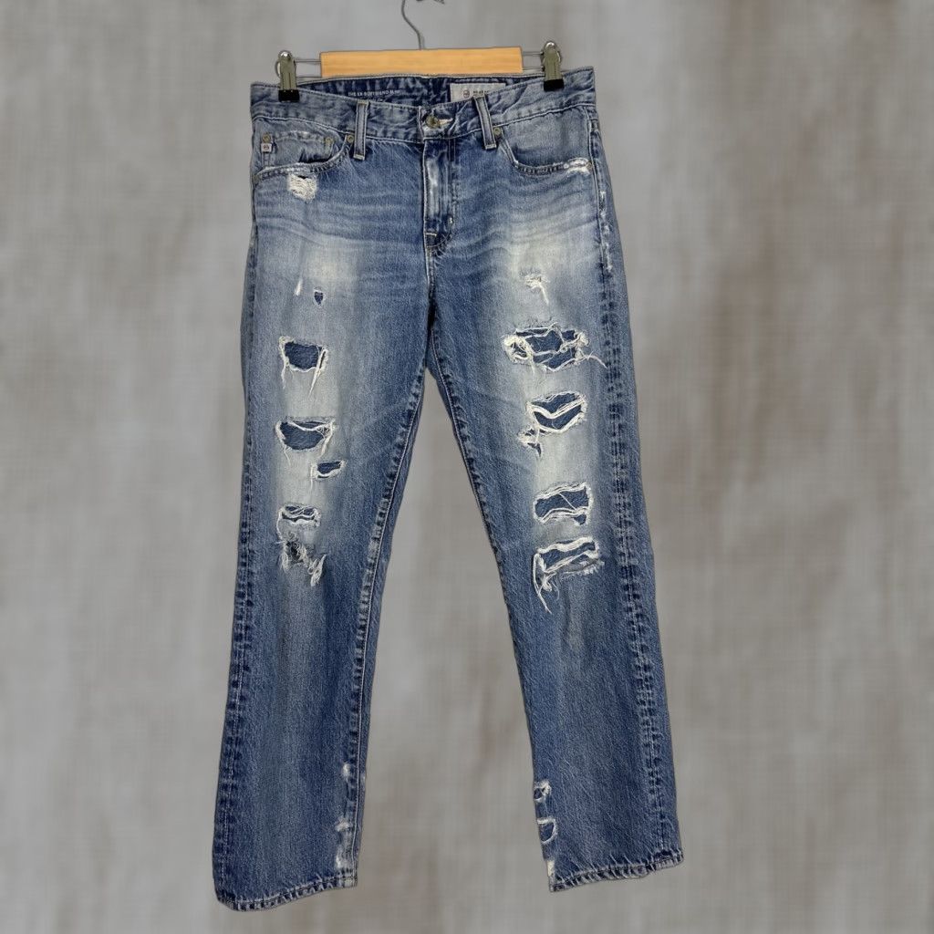 Vintage AG Adriano Goldschmied Jeans Women 27R Blue Distressed Boyfriend Slim Denim 5-Pocket Zipper Button Cotton Blend Logo Classic Western Vintage No Size 27" / US 4 / IT 40 - 1 Thumbnail
