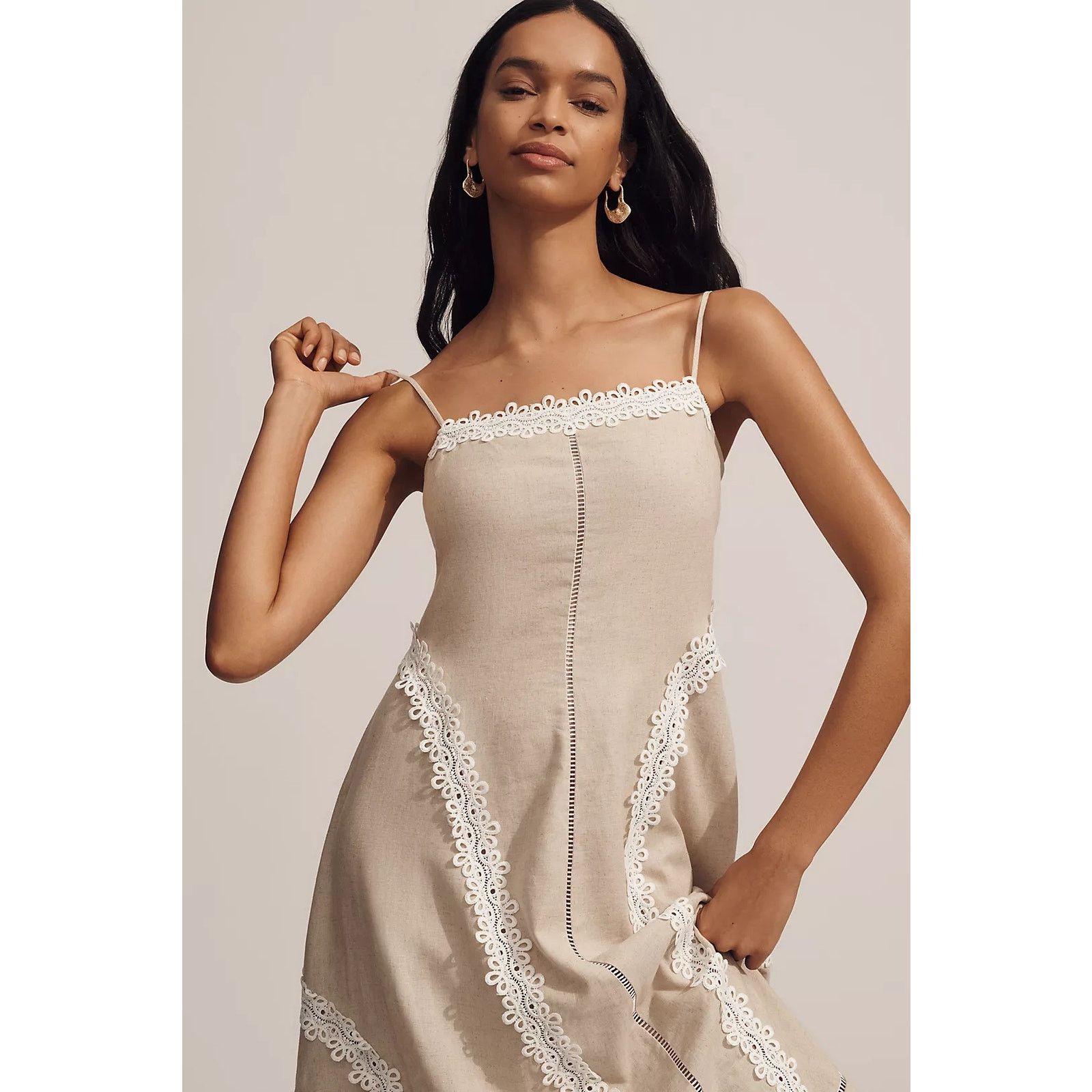Anthropologie NWT Linen Blend Sleeveless Square-Neck Midi Dress $198 XL Size XL / US 12-14 / IT 48-50 - 2 Thumbnail