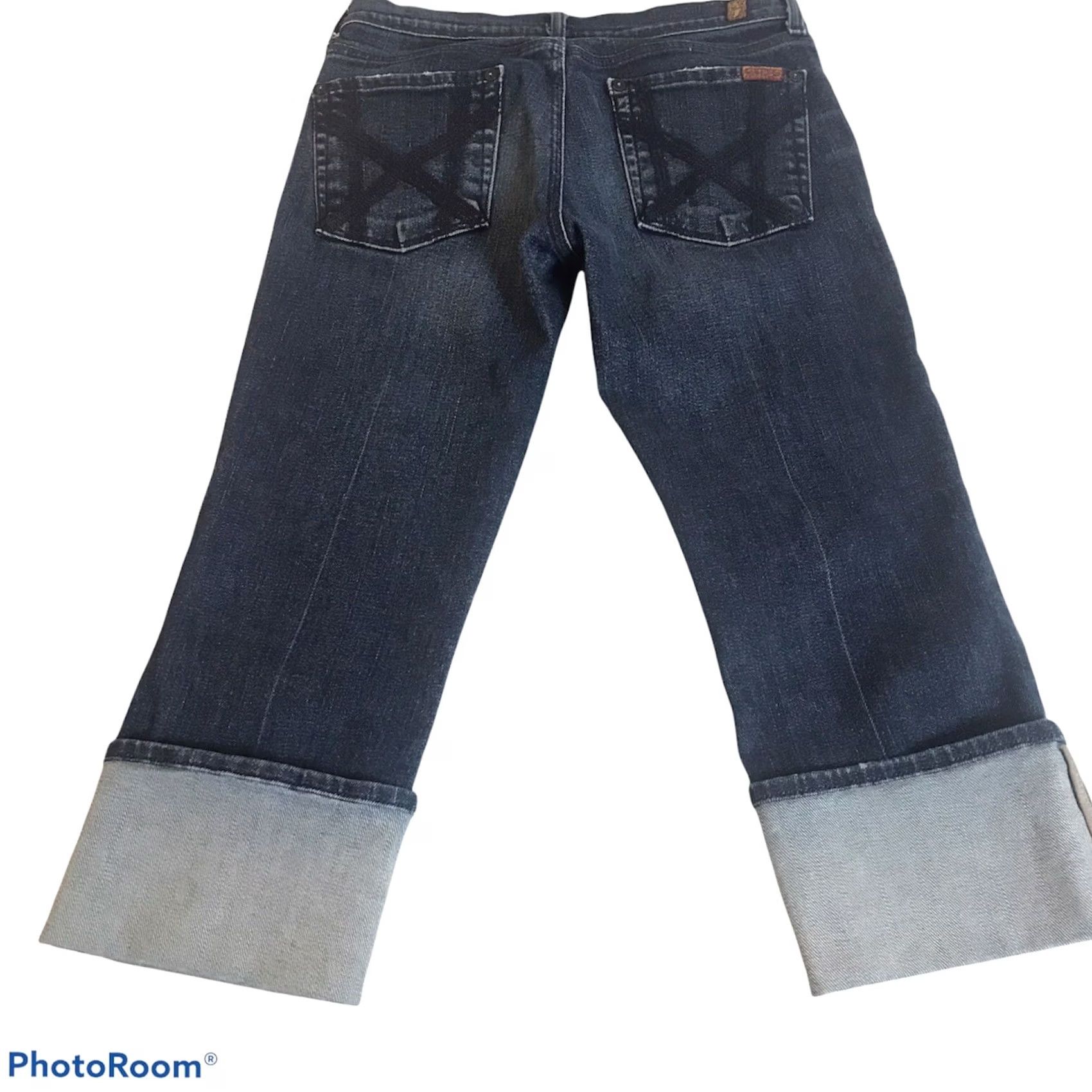 7 For All Mankind VINTAGE? 7 For All Mankind Jeans Mia Crop Womens 27 Distressed Embroidered Blue USA Crop Cuffed 20in Inseam Slim Stretch Belt Loops 5-Pocket Denim Size 27" / US 4 / IT 40 - 3 Thumbnail
