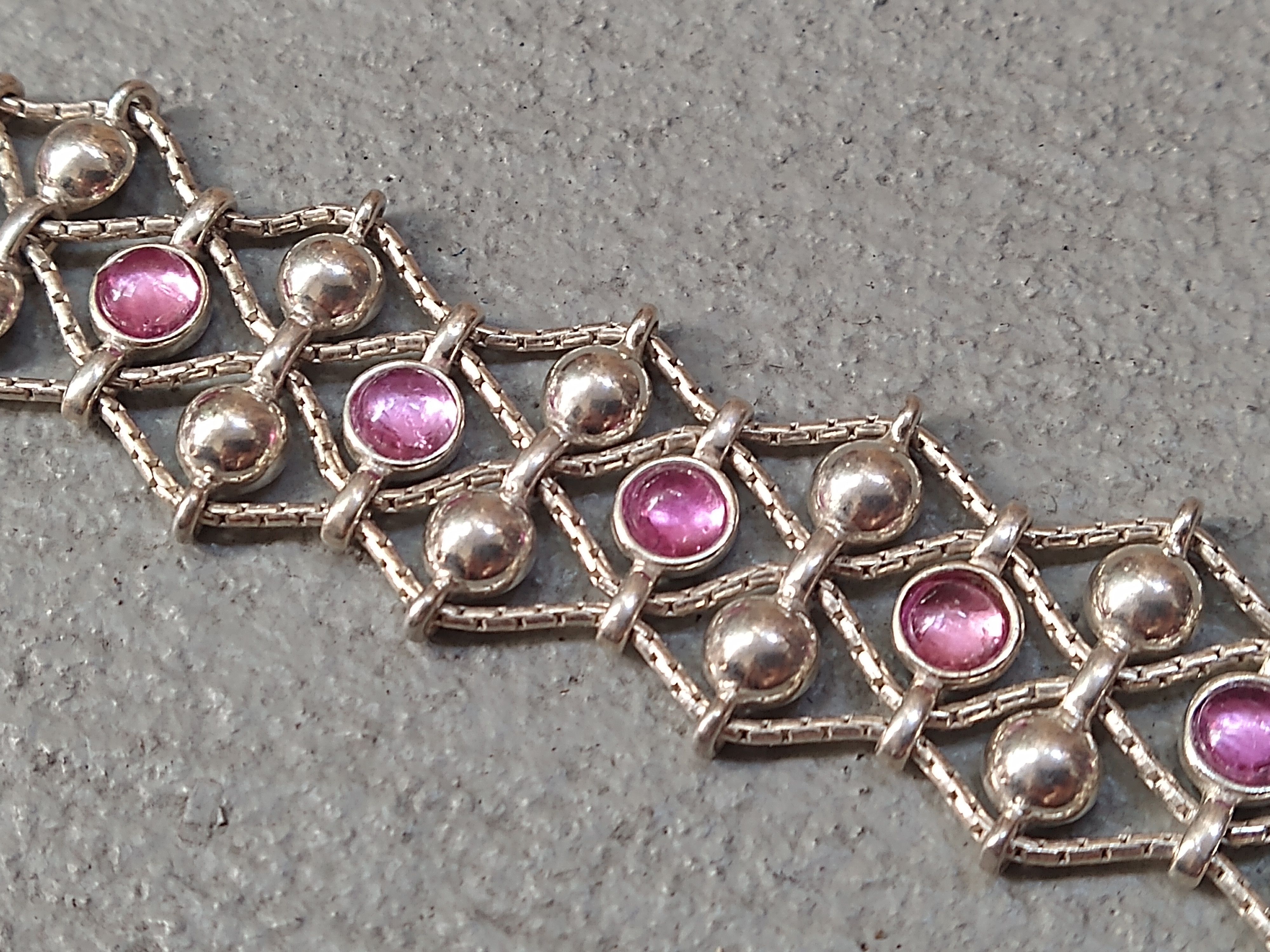 Jewelry × Vintage Vintage Sterling Silver Bracelet Pink Glass Chain Italy Y2K Size ONE SIZE - 6 Thumbnail