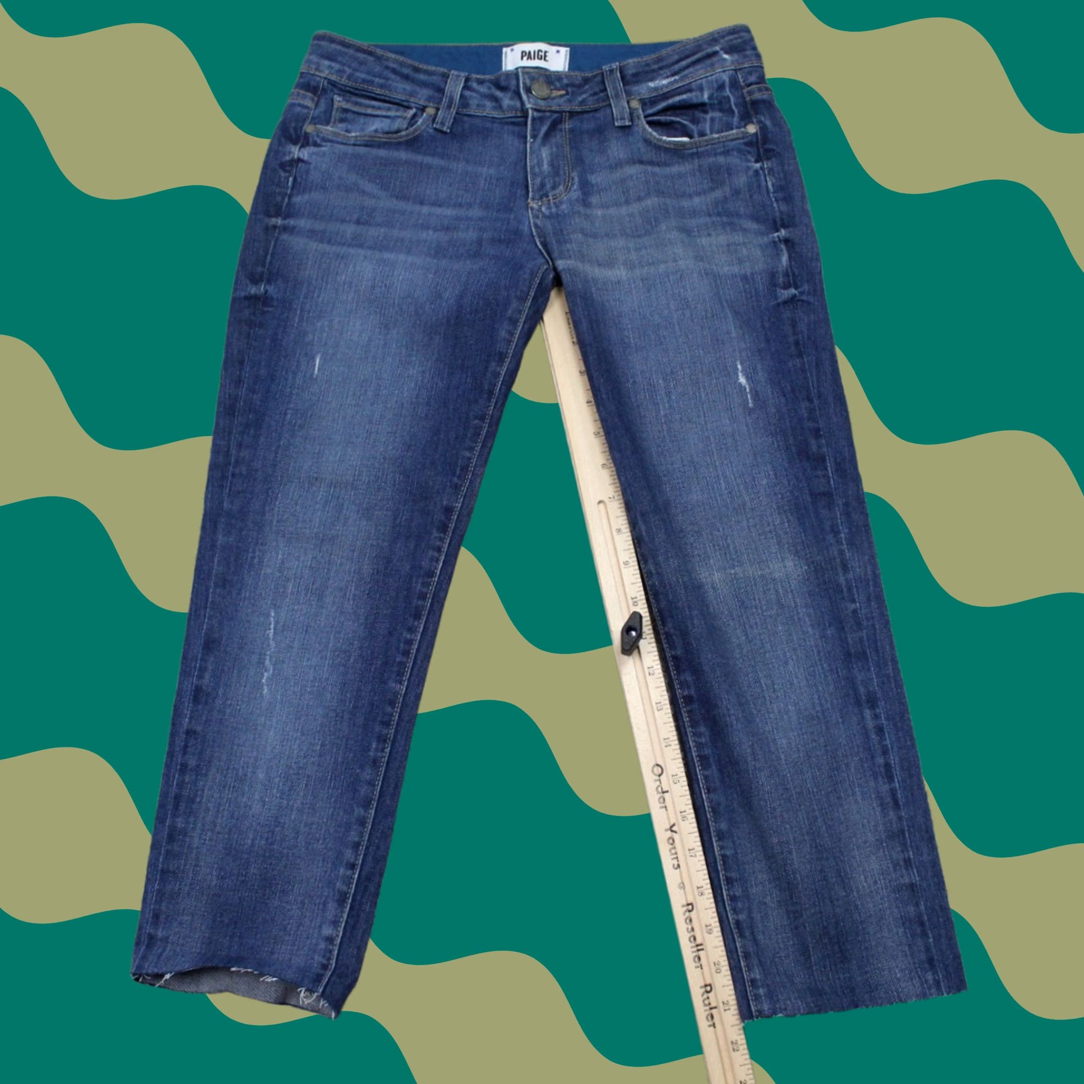 Paige PAIGE Jimmy Skinny Jeans Womens 25 Blue Distressed Capris 22" Inseam Jeans Size 42" / US 20 - 1 Thumbnail