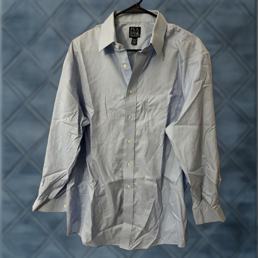 Jos. A. Bank Jos. A. Bank Long Sleeve Button-Up Shirt Men's 17 Blue Traditional Fit Slim Solid Travel Size US XL / EU 56 / 4 - 1 Thumbnail