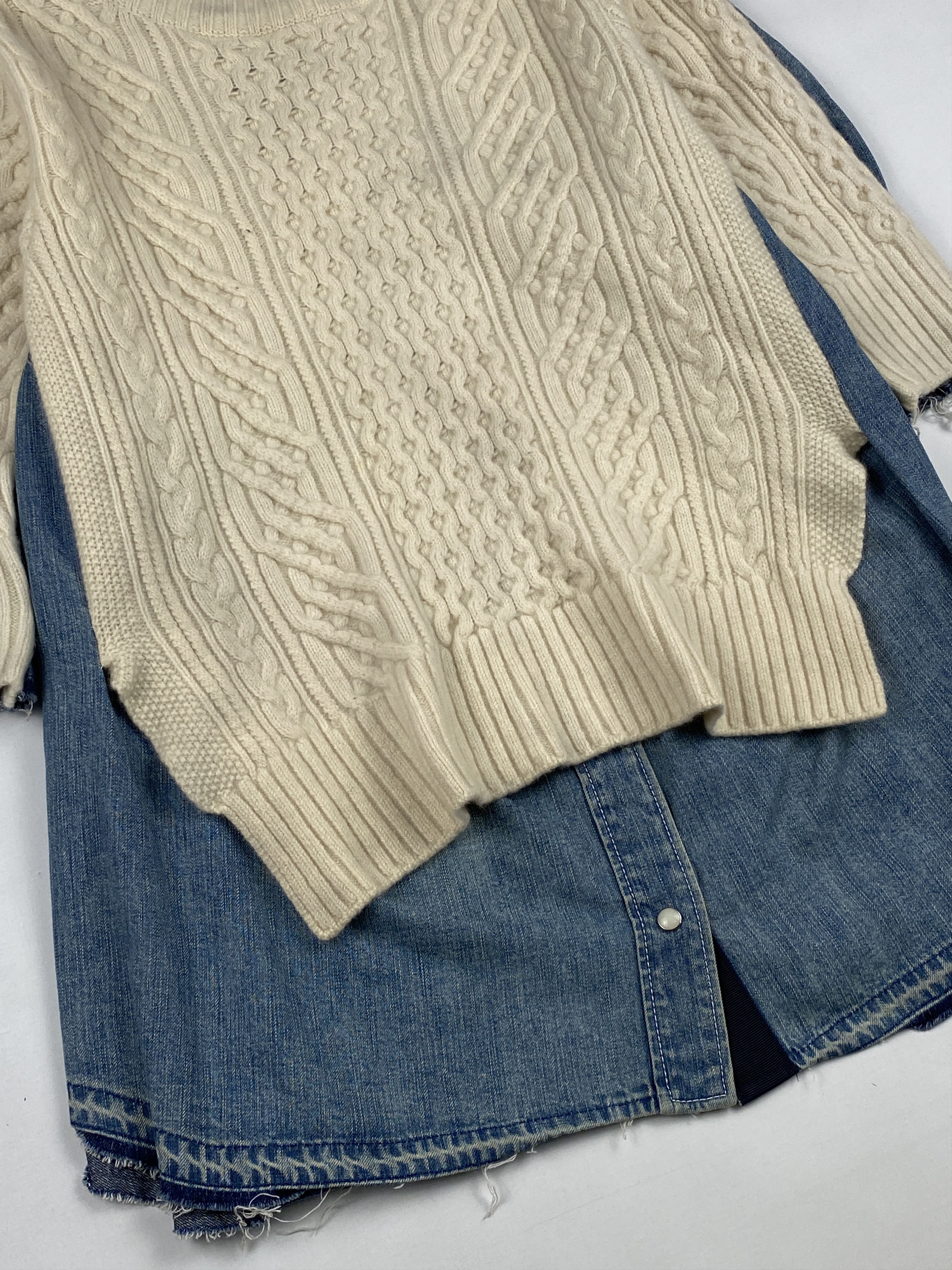 Sacai Denim Paneled Knitted Hybrid Sweater Size L / US 10 / IT 46 - 7 Thumbnail